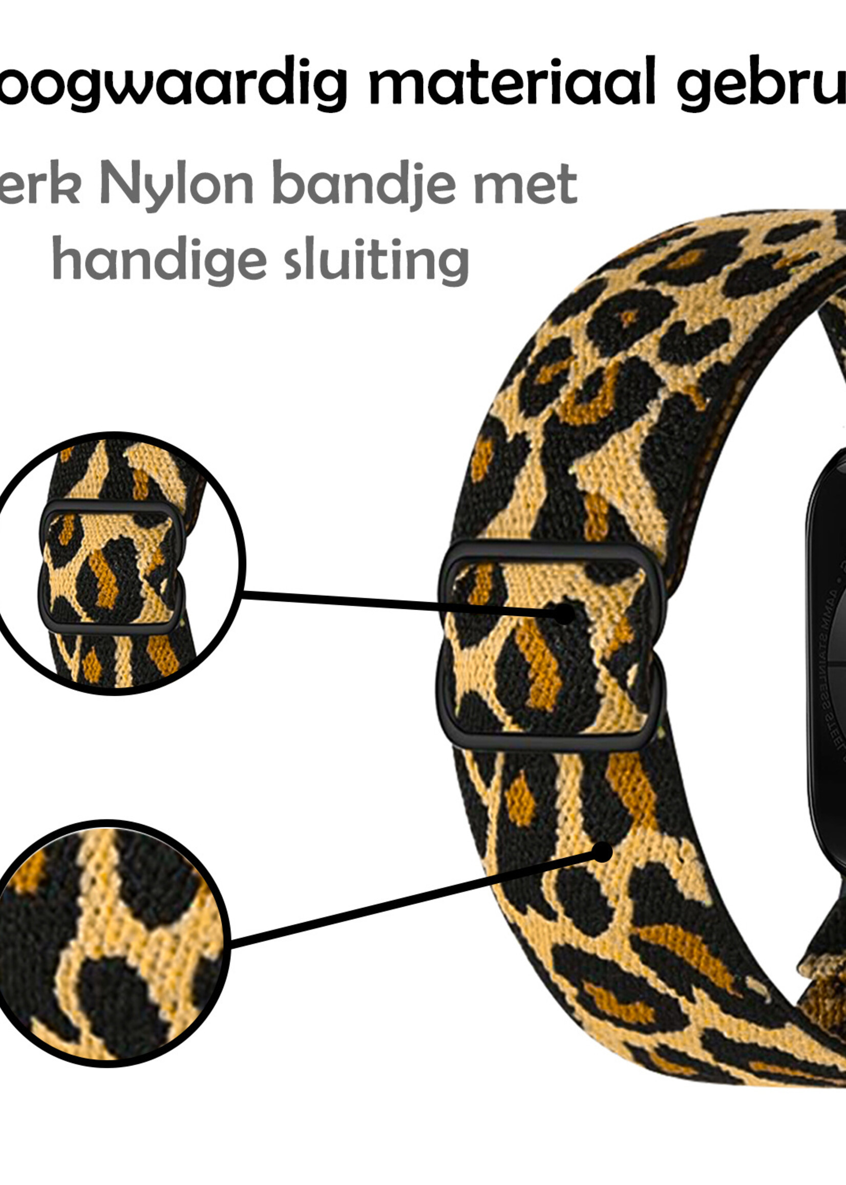 LUQ Horloge Bandje Geschikt voor Apple Watch 42/44/45 mm Bandje Nylon Polsband - Stoffen Bandje Geschikt voor Apple Watch 1-8 / SE (42/44/45 mm) Bandje - Panterbruin