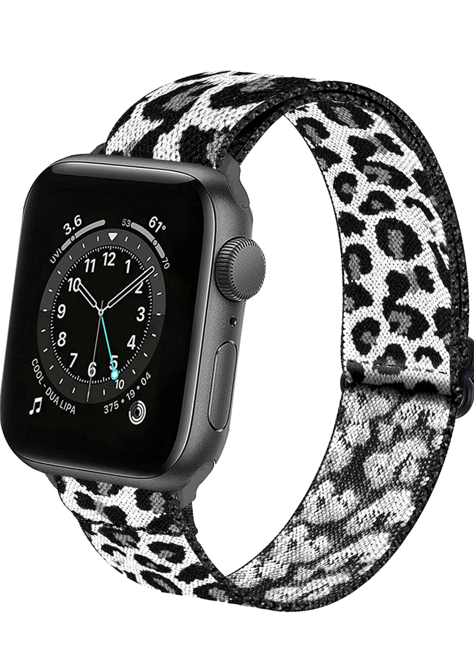 LUQ Horloge Bandje Geschikt voor Apple Watch 42/44/45 mm Bandje Nylon Polsband - Stoffen Bandje Geschikt voor Apple Watch 1-8 / SE (42/44/45 mm) Bandje - Panterwit