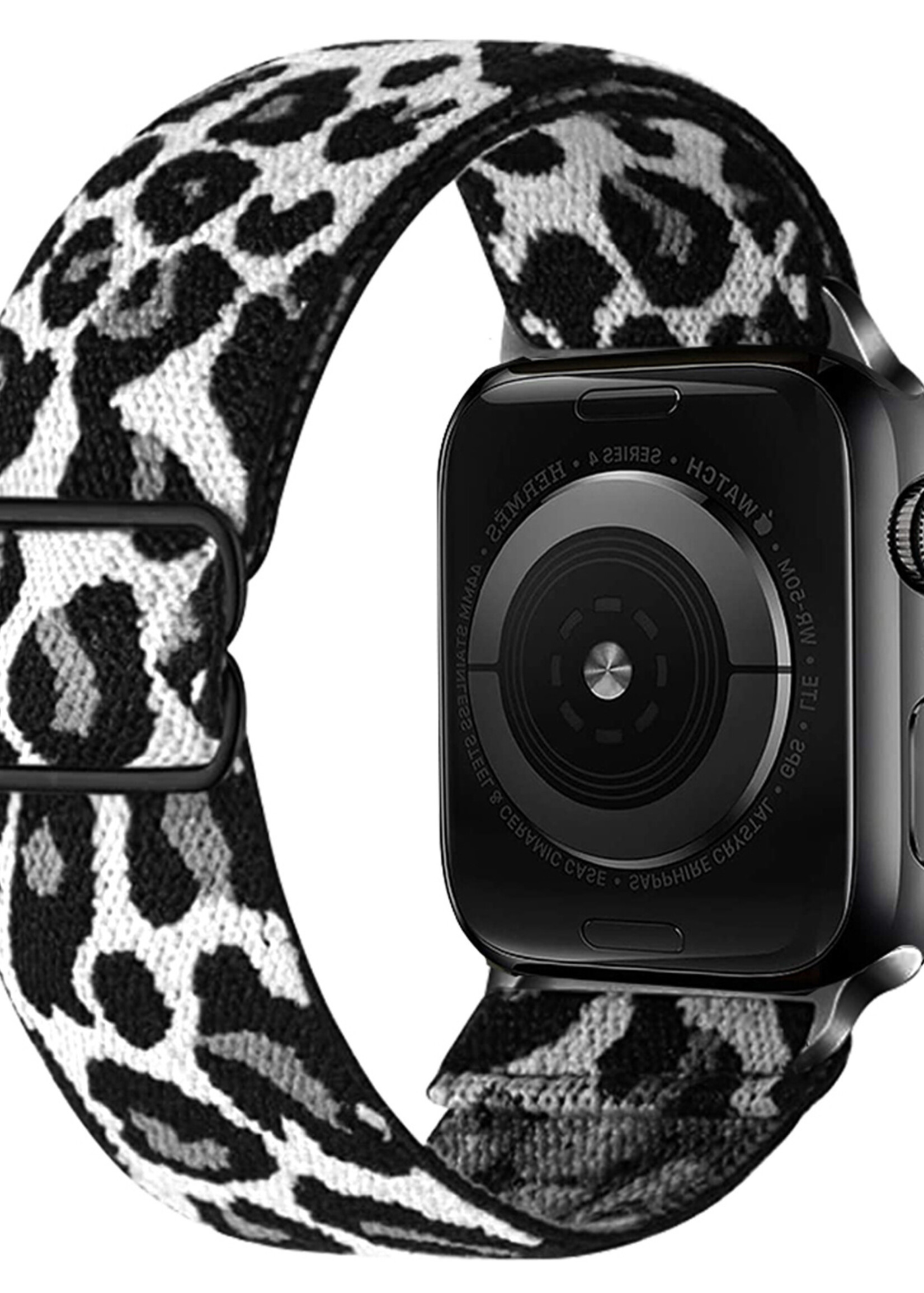 LUQ Horloge Bandje Geschikt voor Apple Watch 42/44/45 mm Bandje Nylon Polsband - Stoffen Bandje Geschikt voor Apple Watch 1-8 / SE (42/44/45 mm) Bandje - Panterwit