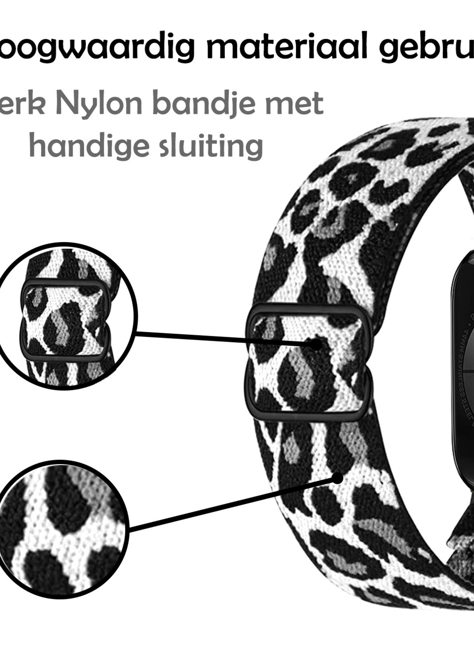 LUQ Horloge Bandje Geschikt voor Apple Watch 42/44/45 mm Bandje Nylon Polsband - Stoffen Bandje Geschikt voor Apple Watch 1-8 / SE (42/44/45 mm) Bandje - Panterwit