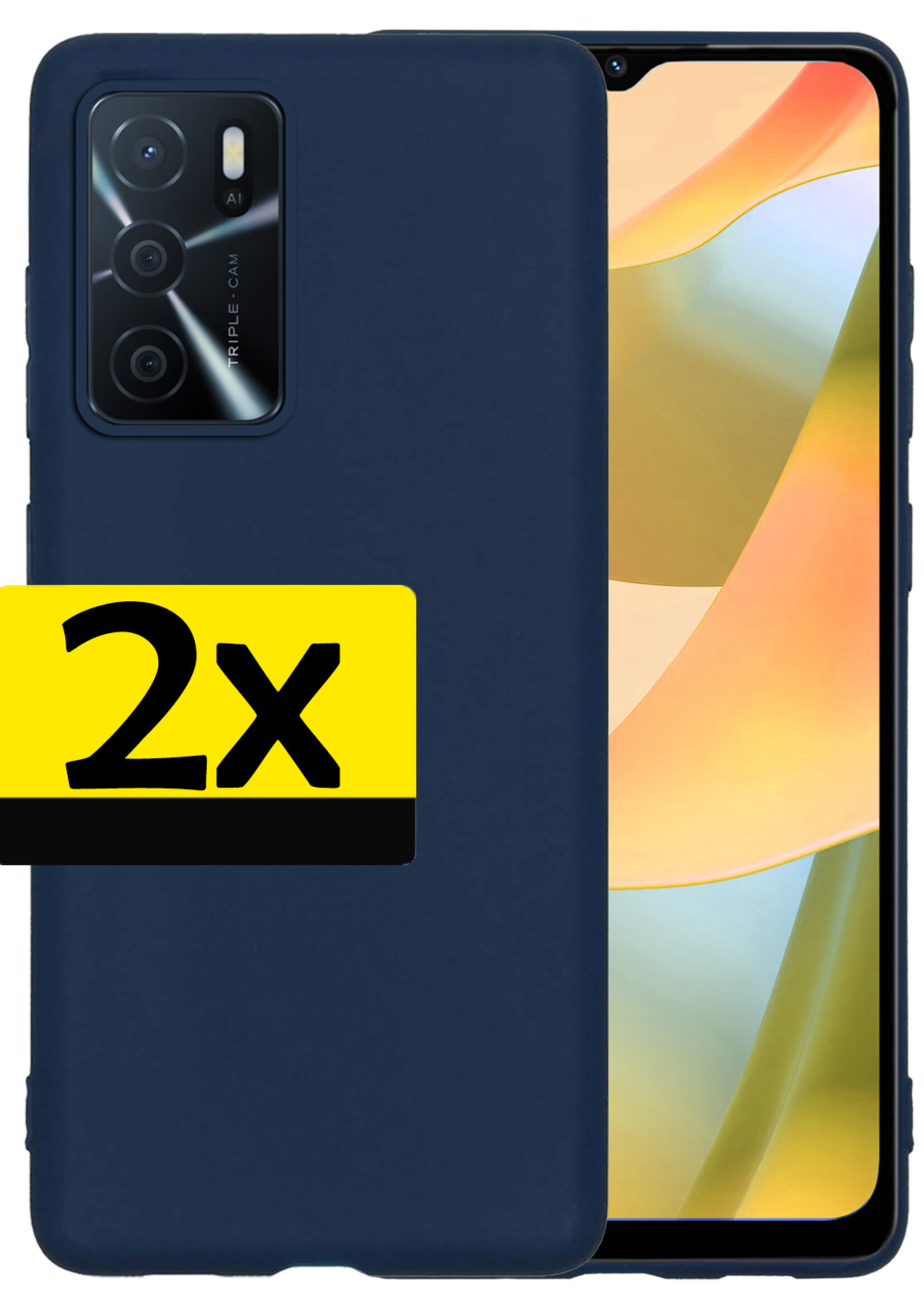 LUQ Hoesje Geschikt voor OPPO A16s Hoesje Siliconen Case - Hoes Geschikt voor OPPO A16s Hoes Siliconen - Donkerblauw - 2 Stuks