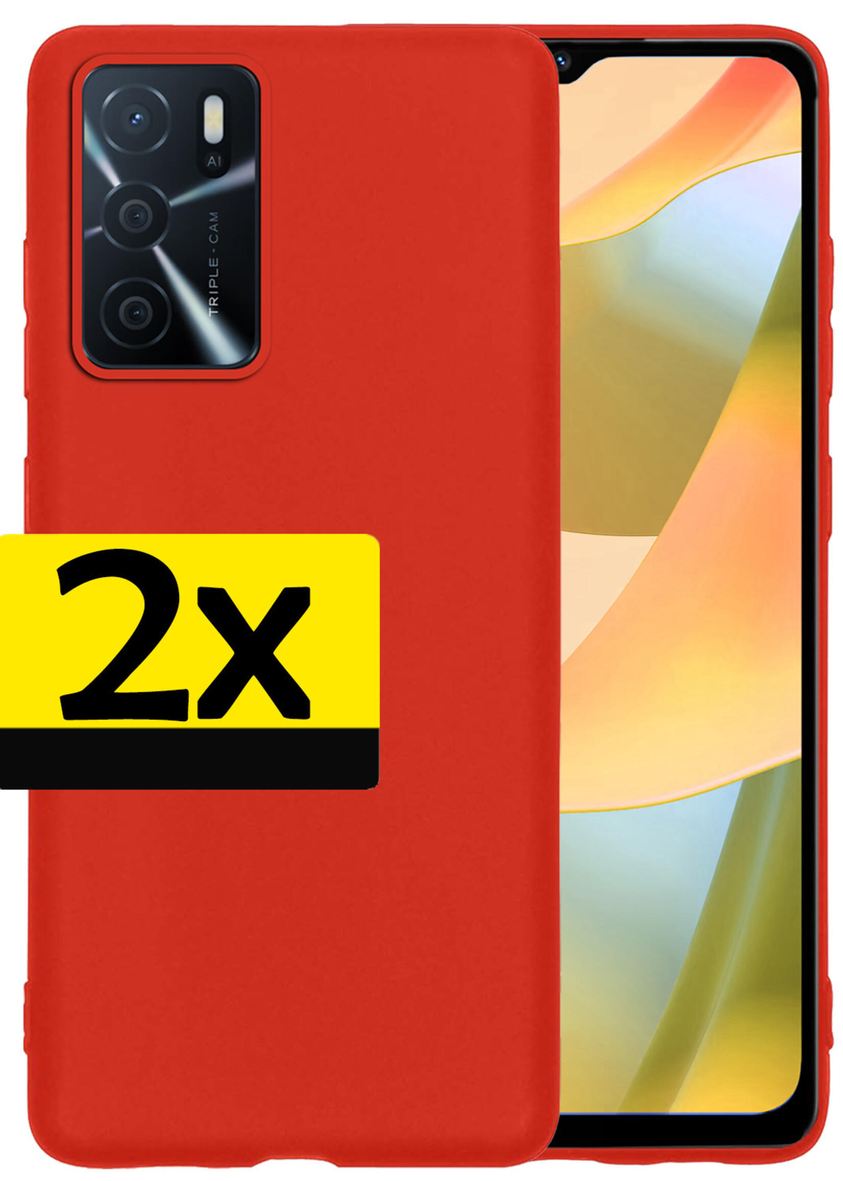 LUQ Hoesje Geschikt voor OPPO A16s Hoesje Siliconen Case - Hoes Geschikt voor OPPO A16s Hoes Siliconen - Rood - 2 Stuks