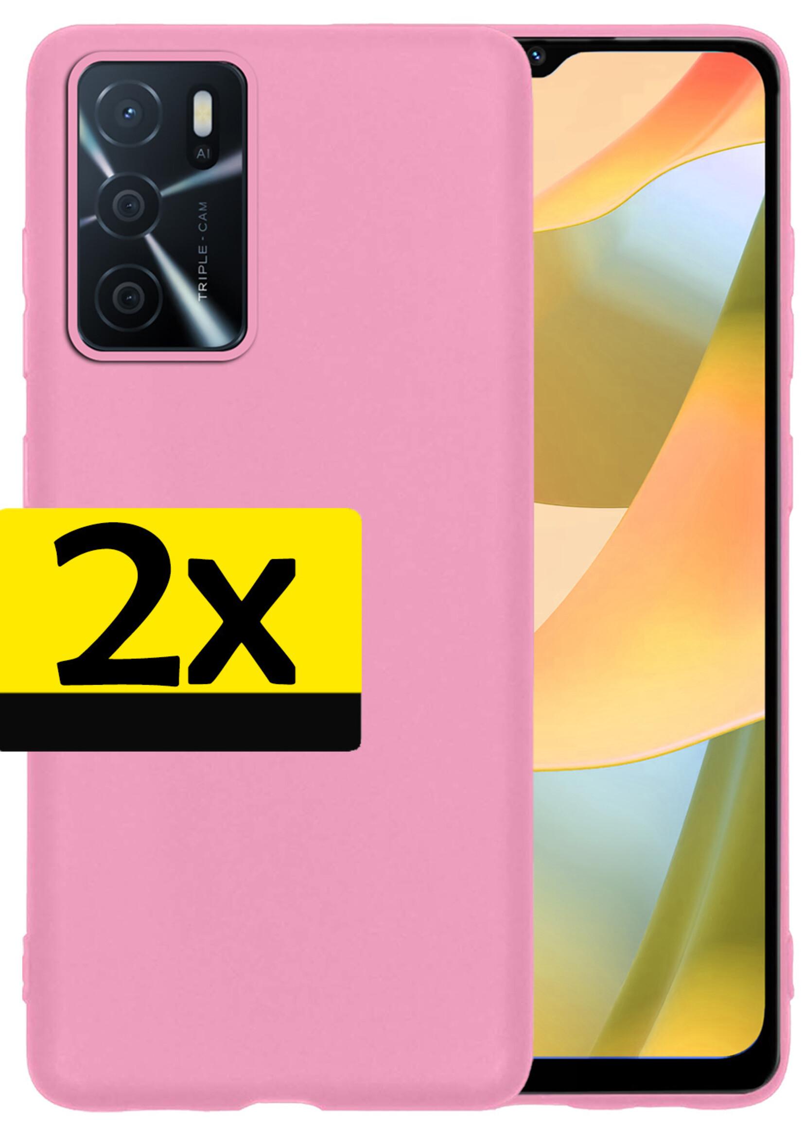 LUQ Hoesje Geschikt voor OPPO A16s Hoesje Siliconen Case - Hoes Geschikt voor OPPO A16s Hoes Siliconen - Lichtroze - 2 Stuks