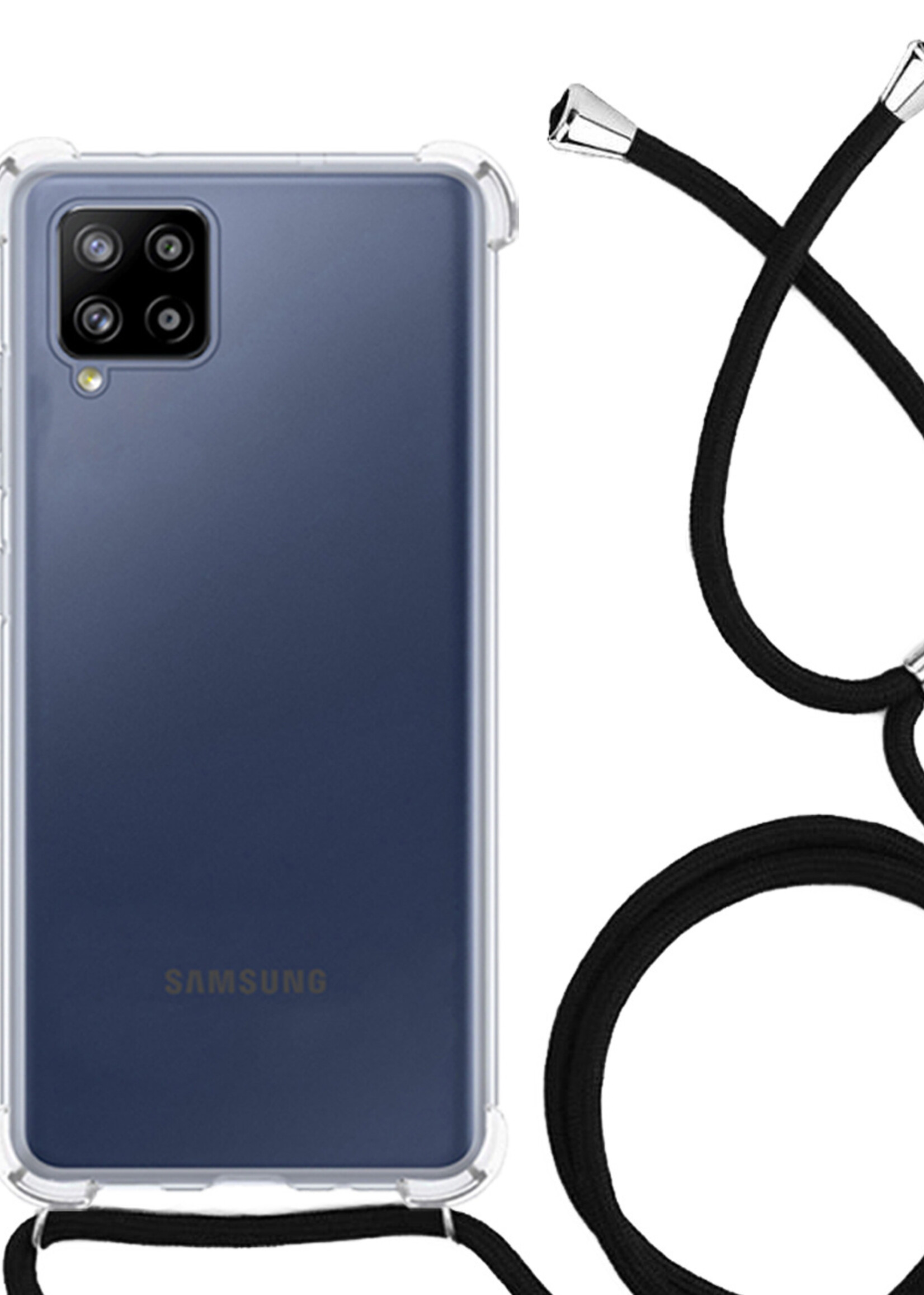 LUQ Hoesje Geschikt voor Samsung A12 Hoesje Shockproof Case Siliconen Hoes Met Koord - Transparant
