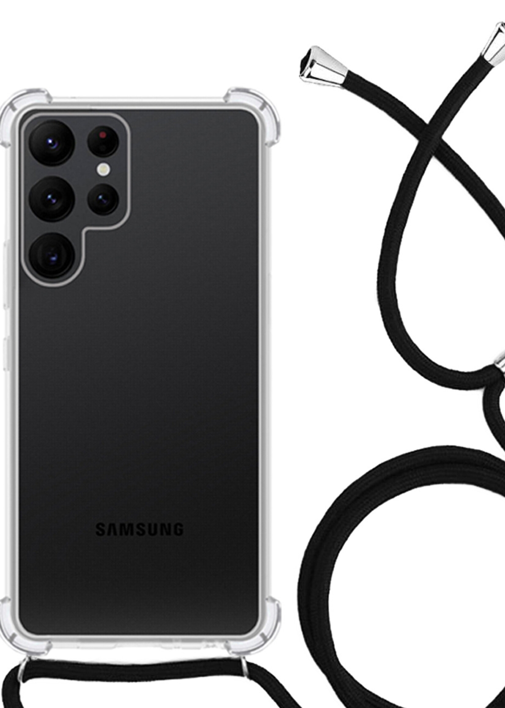 LUQ Hoesje Geschikt voor Samsung S21 Ultra Hoesje Shockproof Case Siliconen Hoes Met Koord - Transparant