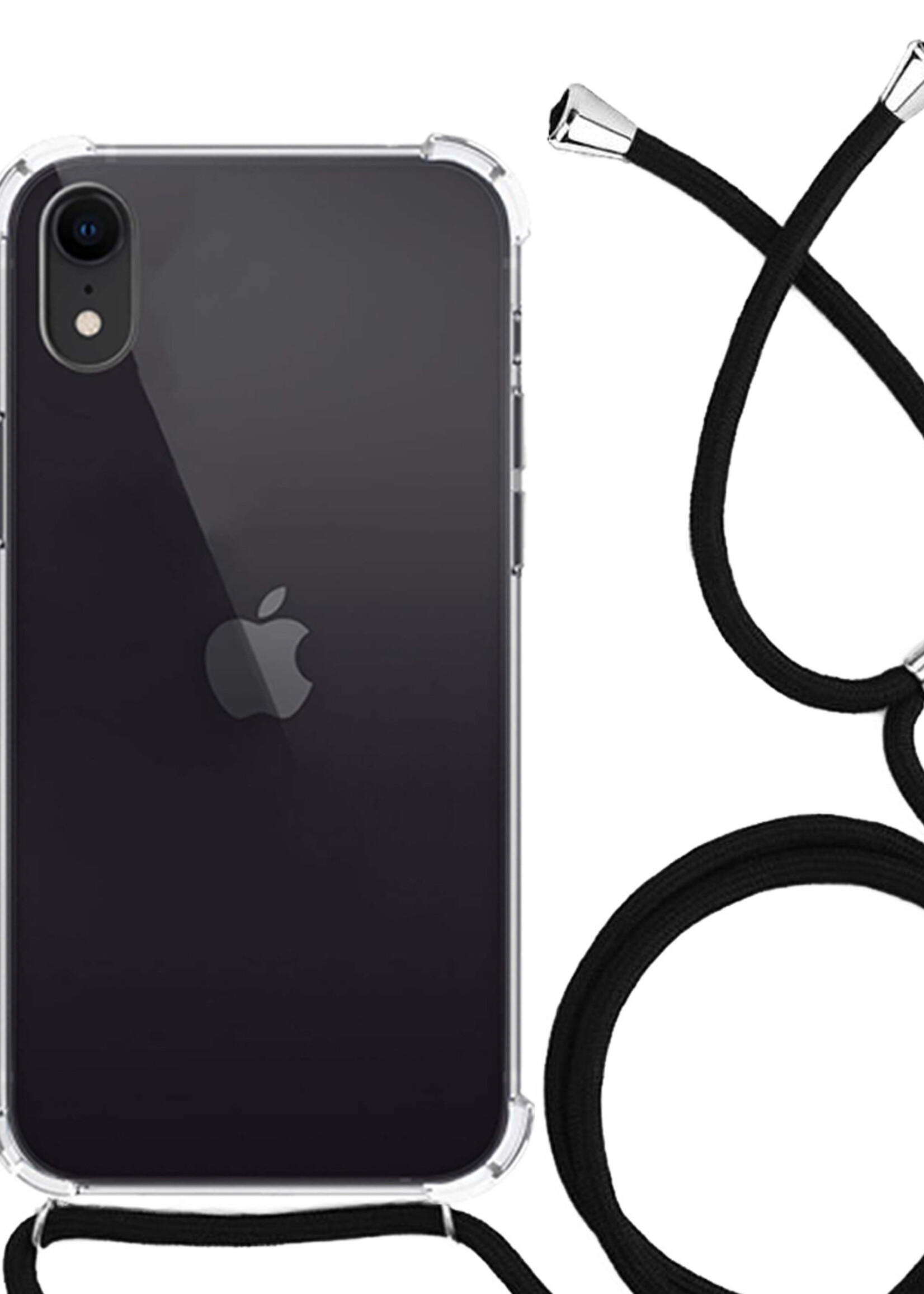 LUQ Hoesje Geschikt voor iPhone XR Hoesje Shockproof Case Siliconen Hoes Met Koord - Transparant