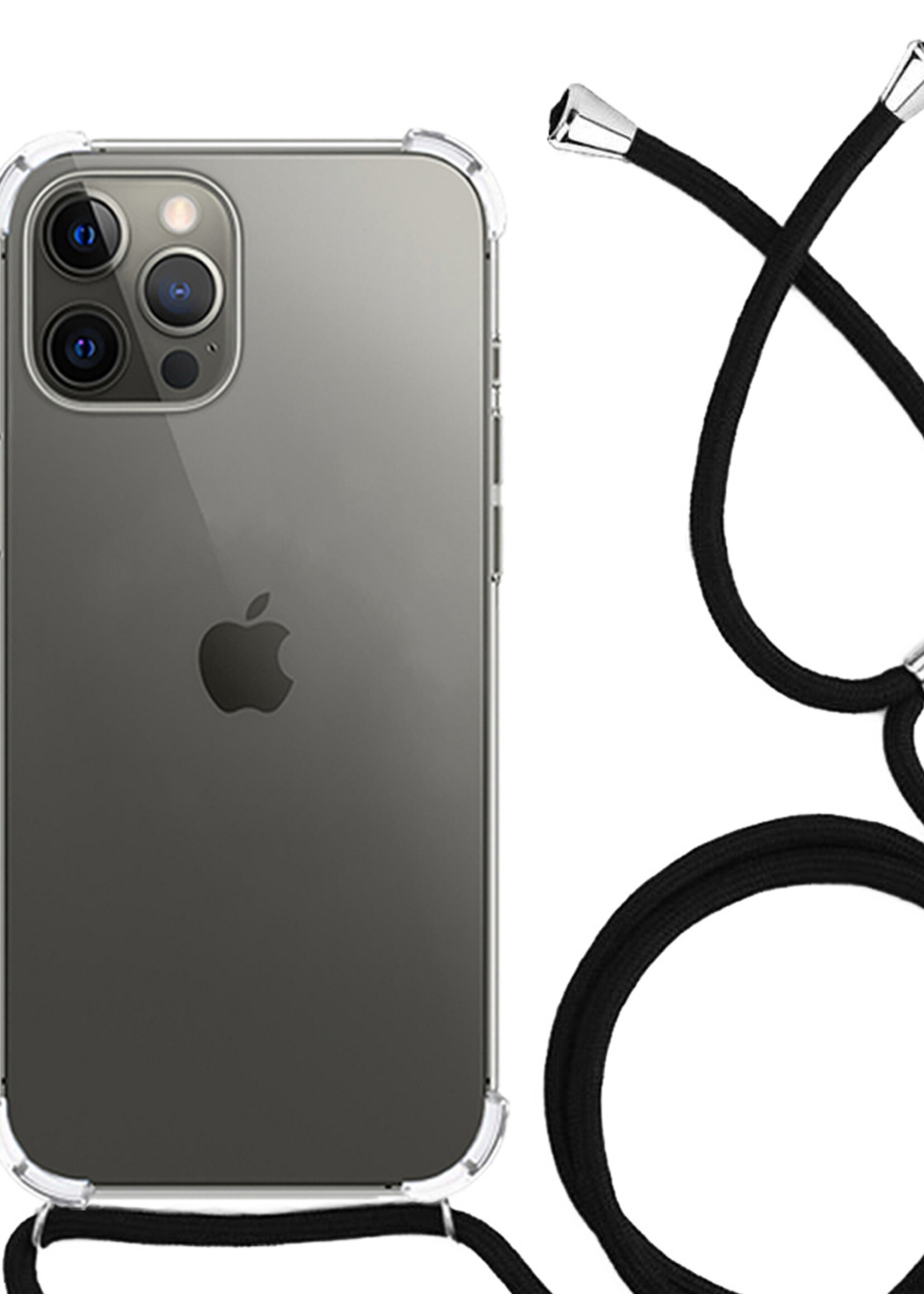 LUQ Hoesje Geschikt voor iPhone 11 Pro Max Hoesje Shockproof Case Siliconen Hoes Met Koord - Transparant