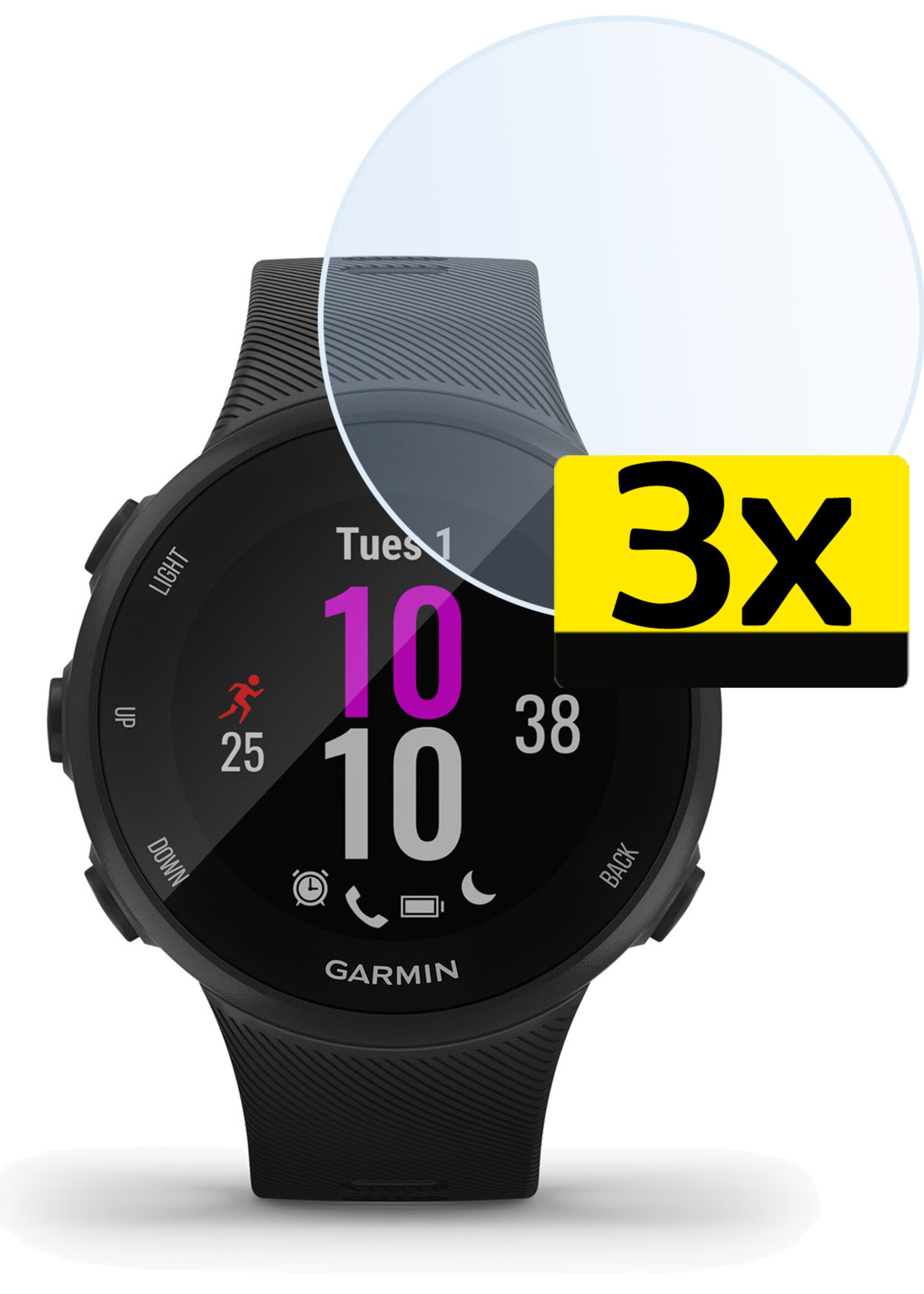 LUQ Screenprotector Geschikt voor Garmin Forerunner 45 Screenprotector Bescherm Glas Screen Protector - Screenprotector Geschikt voor Garmin Forerunner 45 Gehard Glas - 3 Stuks