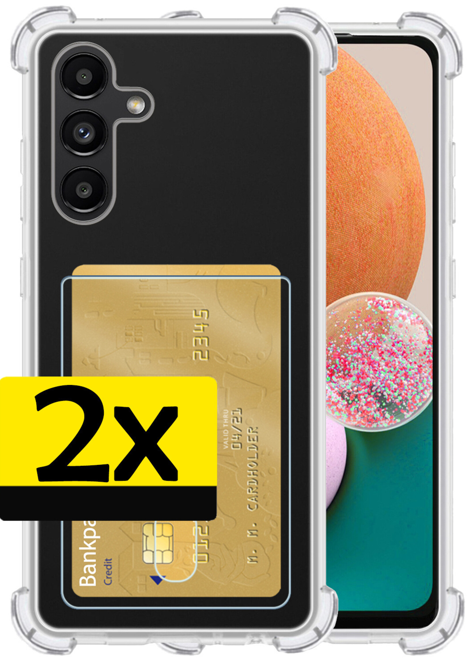 LUQ Hoesje Geschikt voor Samsung A13 4G Hoesje Case Pashouder Cover Siliconen - Hoes Geschikt voor Samsung Galaxy A13 4G Hoesje Met Kaarthouder - Transparant - 2 Stuks