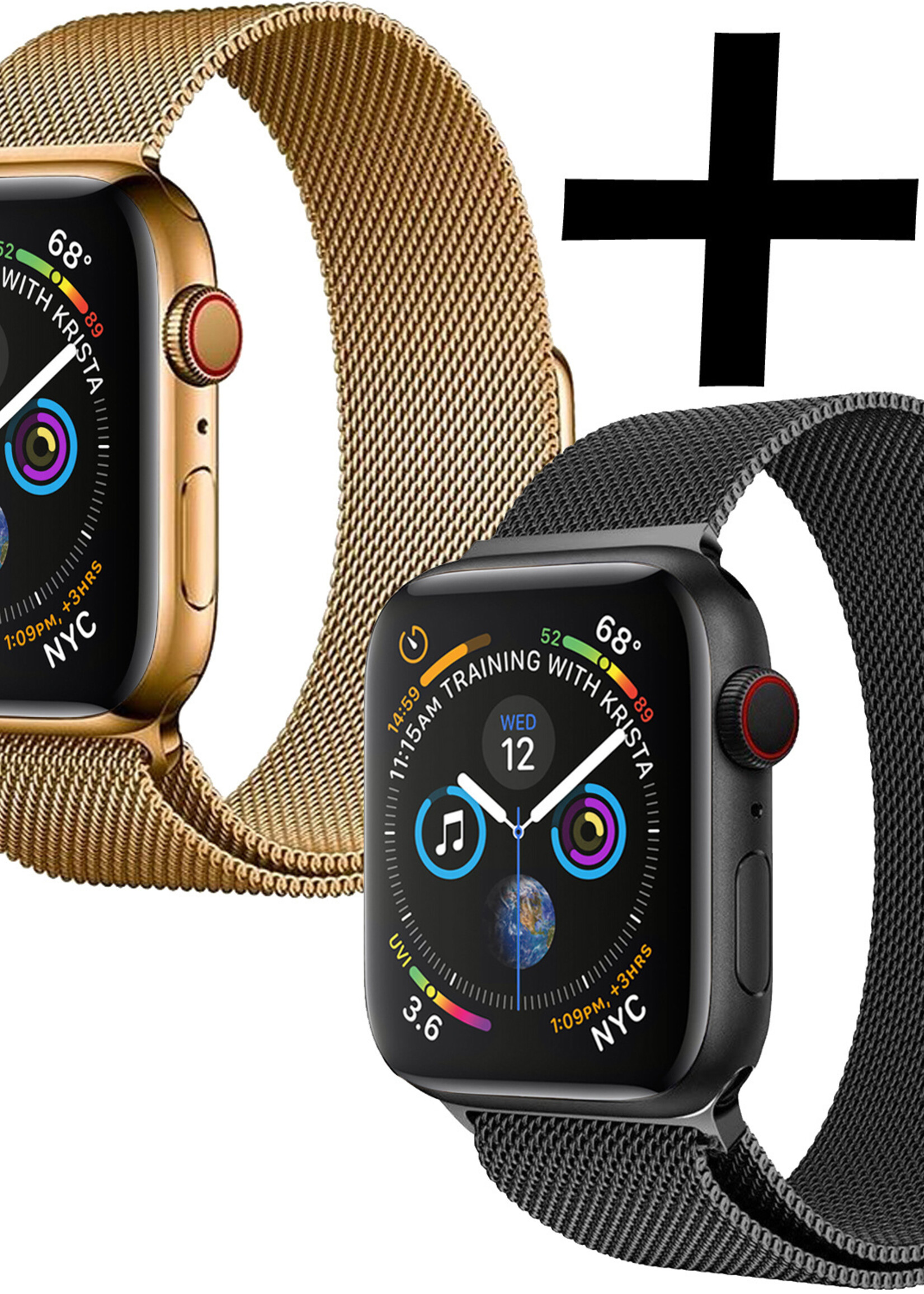 LUQ Geschikt Voor Apple Watch 7 Bandje 41 mm - Bandje Geschikt Voor Apple Watch 7 Milanees - Zwart X Goud