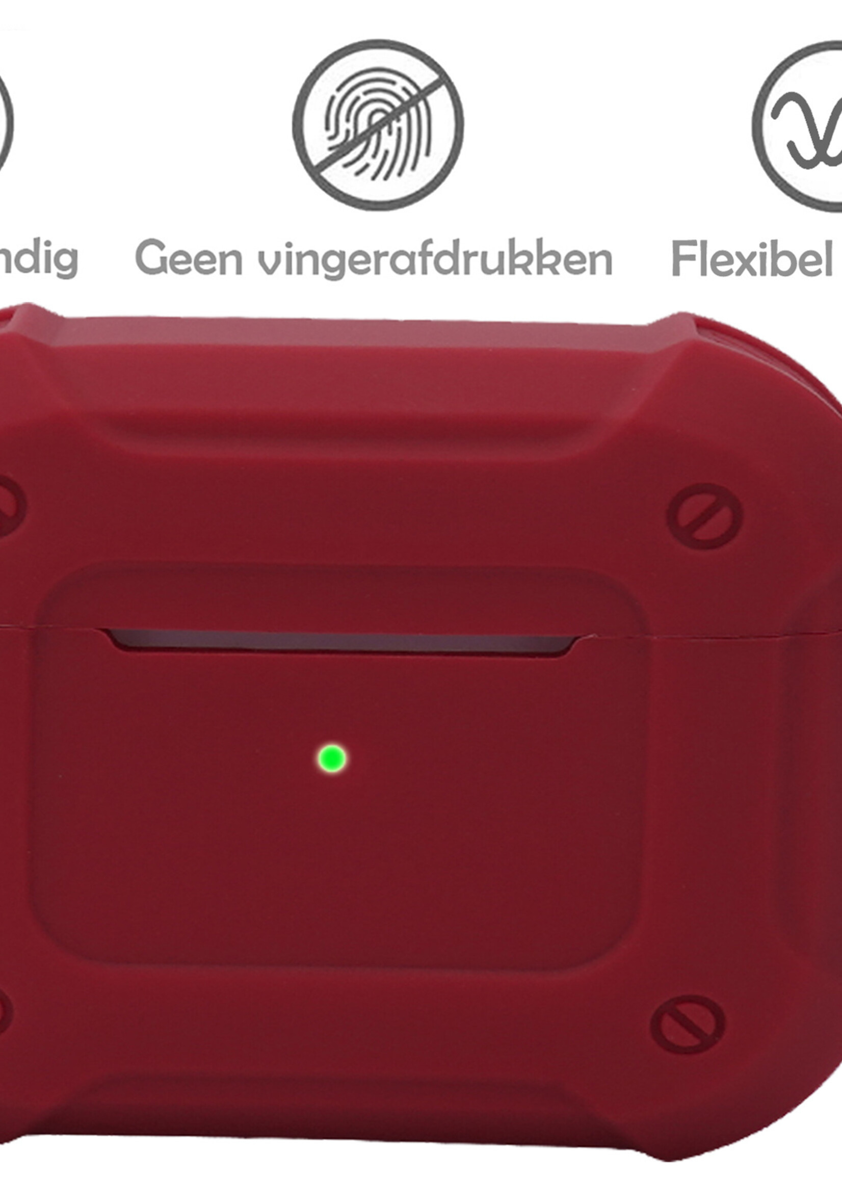 LUQ Hoesje Geschikt voor AirPods 3 Hoesje Siliconen Case Schockproof Met Karabijnhaak - Hoes Geschikt voor Apple AirPods 3 Case Hoesje - Donkerrood