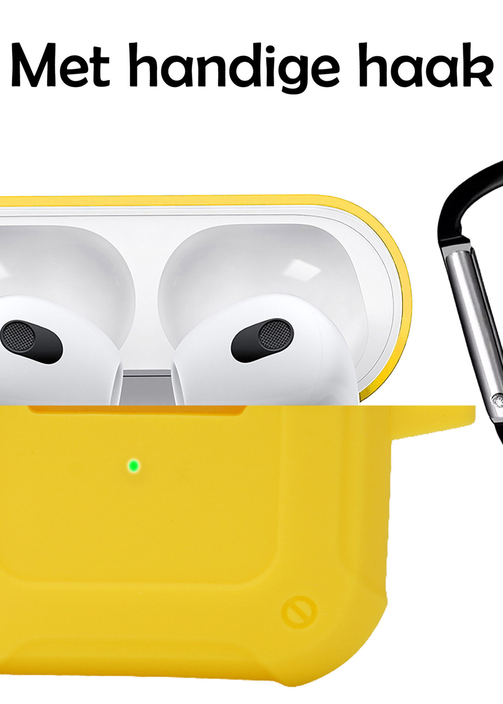 LUQ Hoesje Geschikt voor AirPods 3 Hoesje Siliconen Case Schockproof Met Karabijnhaak - Hoes Geschikt voor Apple AirPods 3 Case Hoesje - Geel