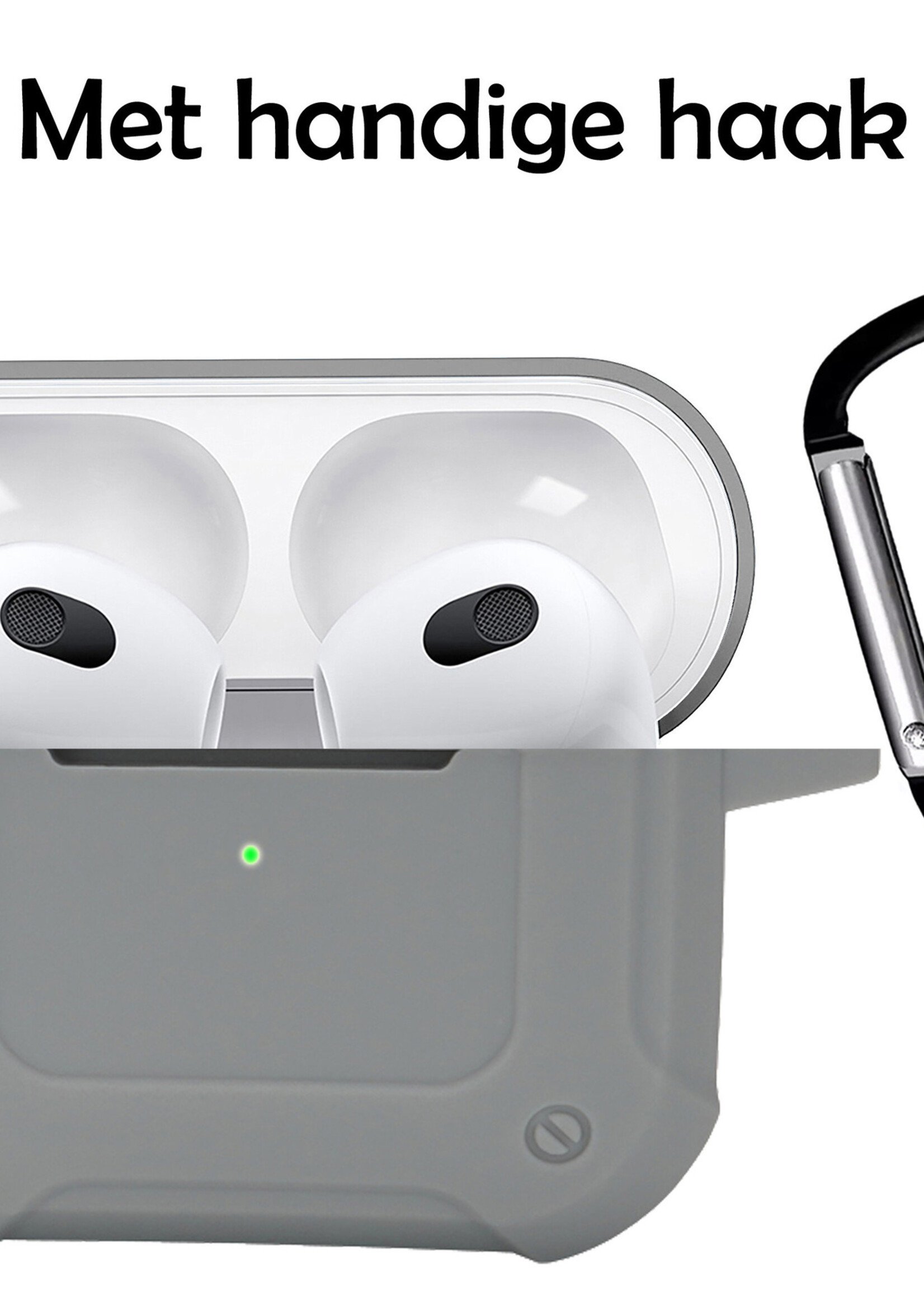 LUQ Hoesje Geschikt voor AirPods 3 Hoesje Siliconen Case Schockproof Met Karabijnhaak - Hoes Geschikt voor Apple AirPods 3 Case Hoesje - Grijs