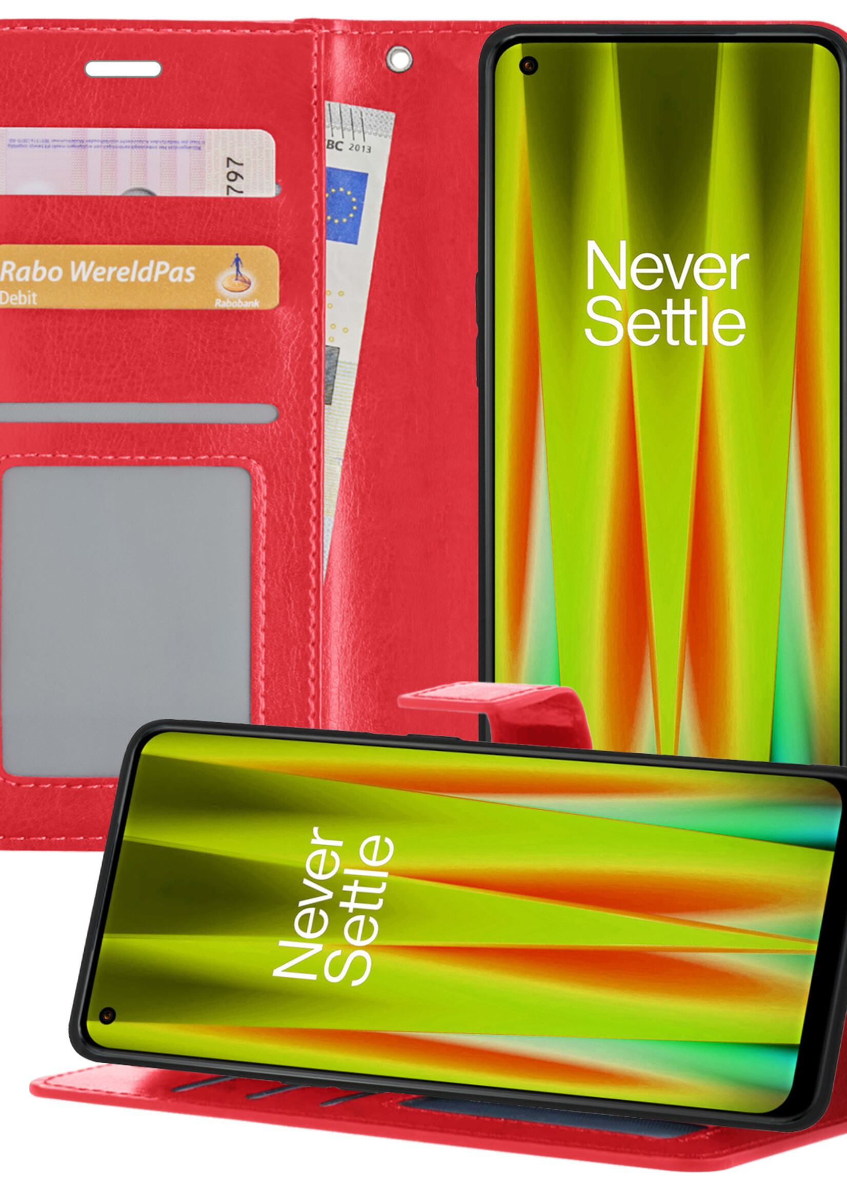 LUQ Hoesje Geschikt voor OnePlus Nord CE 2 Hoesje Book Case Hoes Wallet Cover - Hoes Geschikt voor OnePlus Nord CE 2 Hoesje Bookcase Hoes - Rood