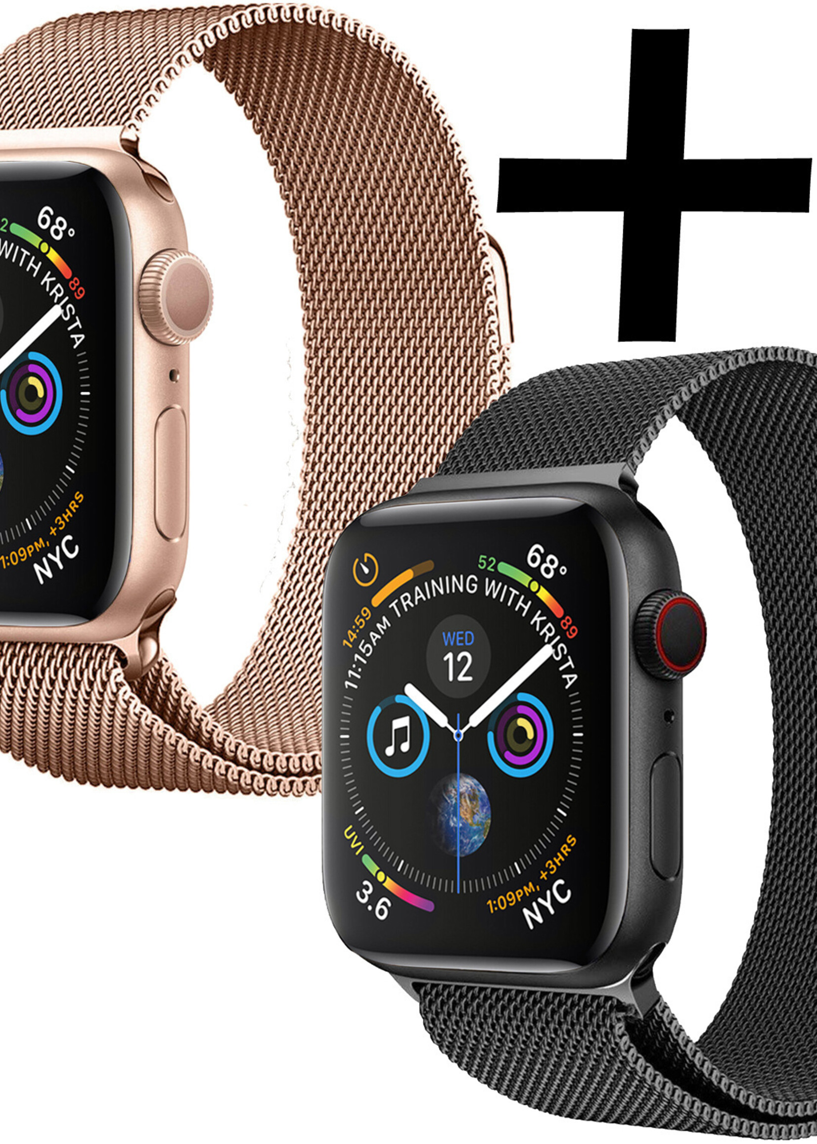 LUQ Geschikt Voor Apple Watch 8 Bandje 41 mm - Bandje Geschikt Voor Apple Watch 8 Milanees - Zwart X Rose Goud