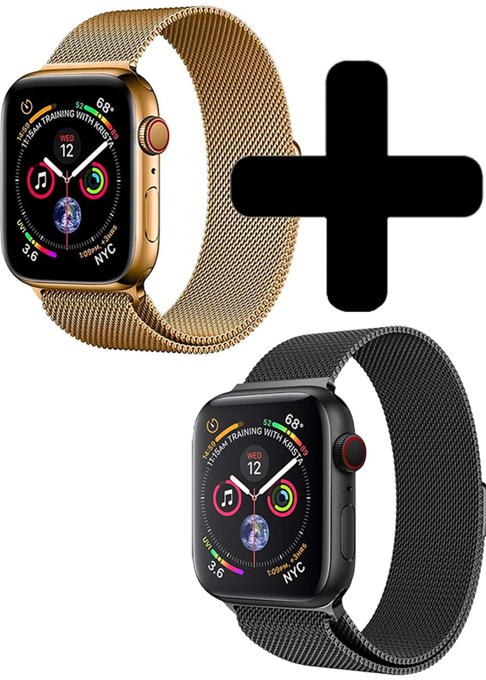 LUQ Geschikt Voor Apple Watch 8 Bandje 45 mm - Bandje Geschikt Voor Apple Watch 8 Milanees - Zwart X Goud