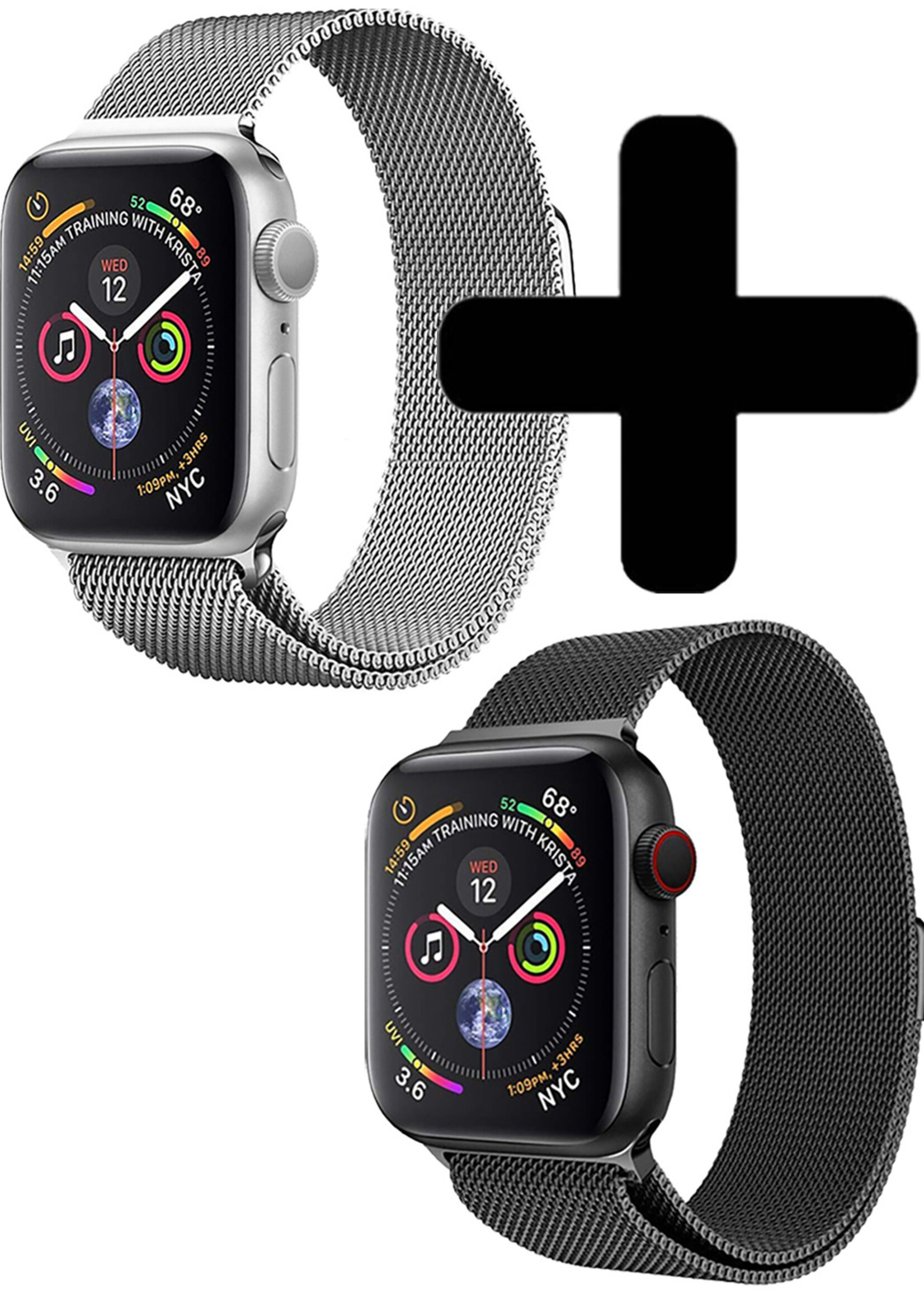 LUQ Geschikt Voor Apple Watch 8 Bandje 45 mm - Bandje Geschikt Voor Apple Watch 8 Milanees - Zwart X Zilver