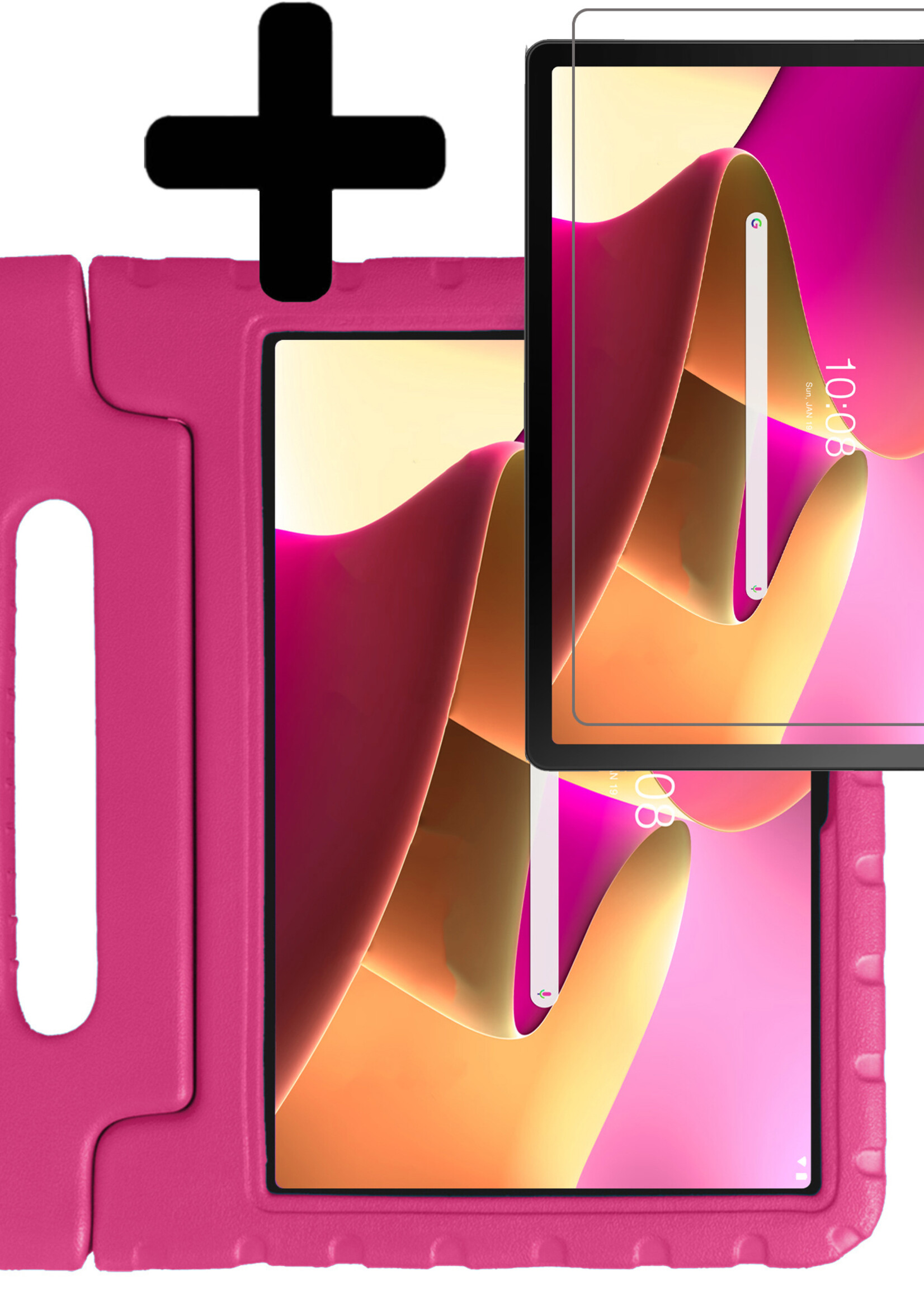 LUQ Hoes Geschikt voor Lenovo Tab M10 Plus 3rd Gen Hoes Kinder Hoesje Kids Case Kinderhoes Shockproof Met Screenprotector - Hoesje Geschikt voor Lenovo Tab M10 Plus (3e Gen) Hoesje Kidscase - Roze