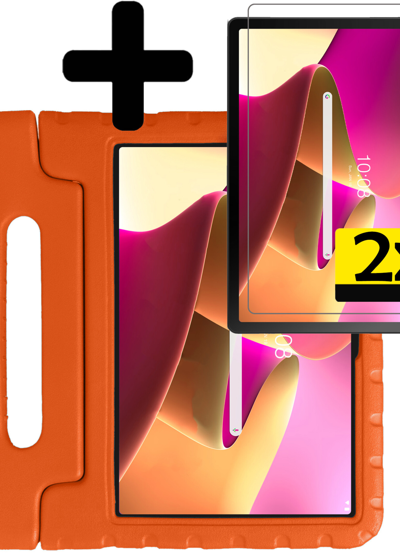 LUQ Hoes Geschikt voor Lenovo Tab M10 Plus 3rd Gen Hoes Kinder Hoesje Kids Case Kinderhoes Shockproof Met 2x Screenprotector - Hoesje Geschikt voor Lenovo Tab M10 Plus (3e Gen) Hoesje Kidscase - Oranje