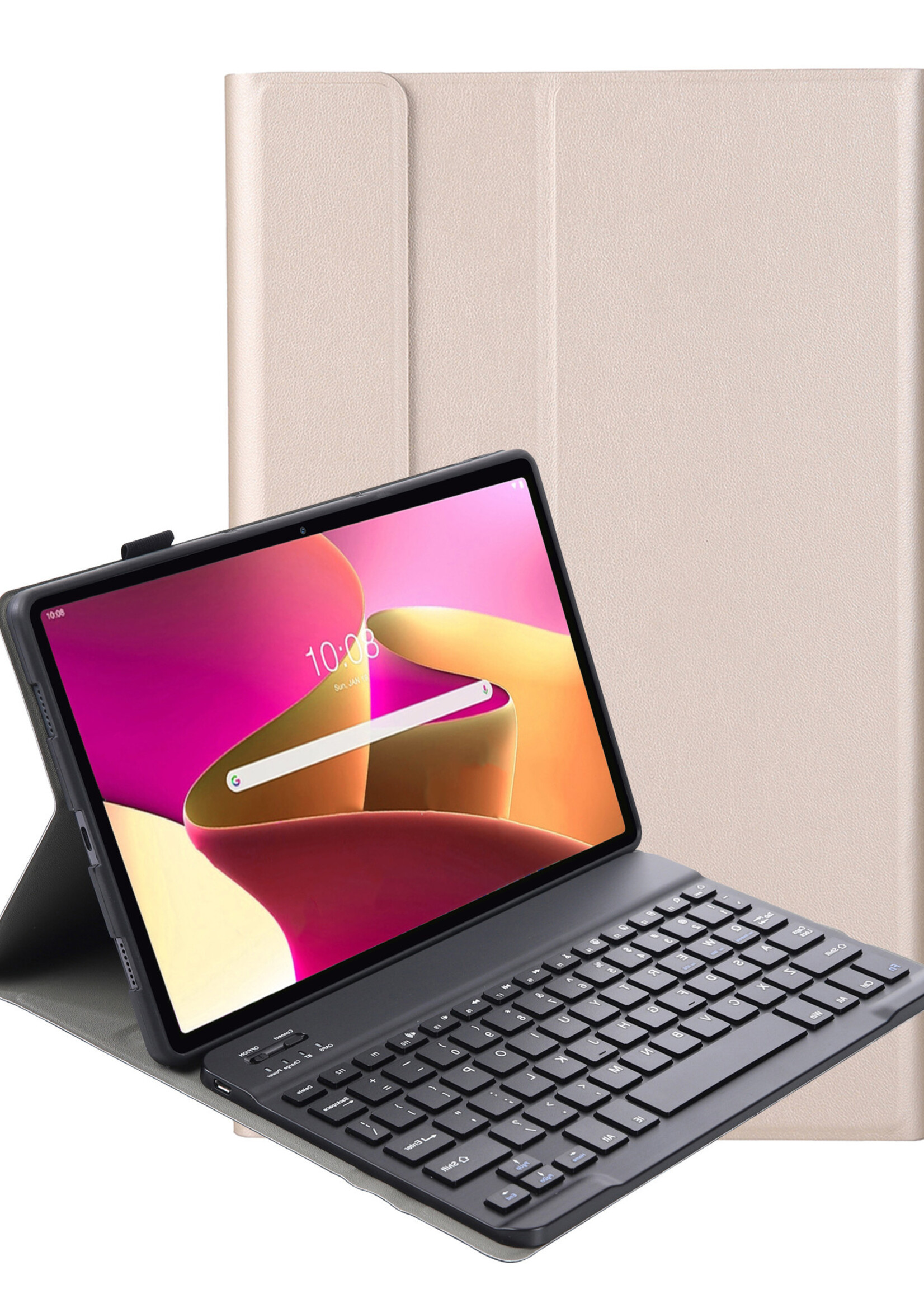LUQ Hoes Geschikt voor Lenovo Tab M10 Plus 3rd Gen Hoes Keyboard Cover Toetsenbord Hoesje - Hoesje Geschikt voor Lenovo Tab M10 Plus (3e Gen) Toetsenbord Hoes - Goud