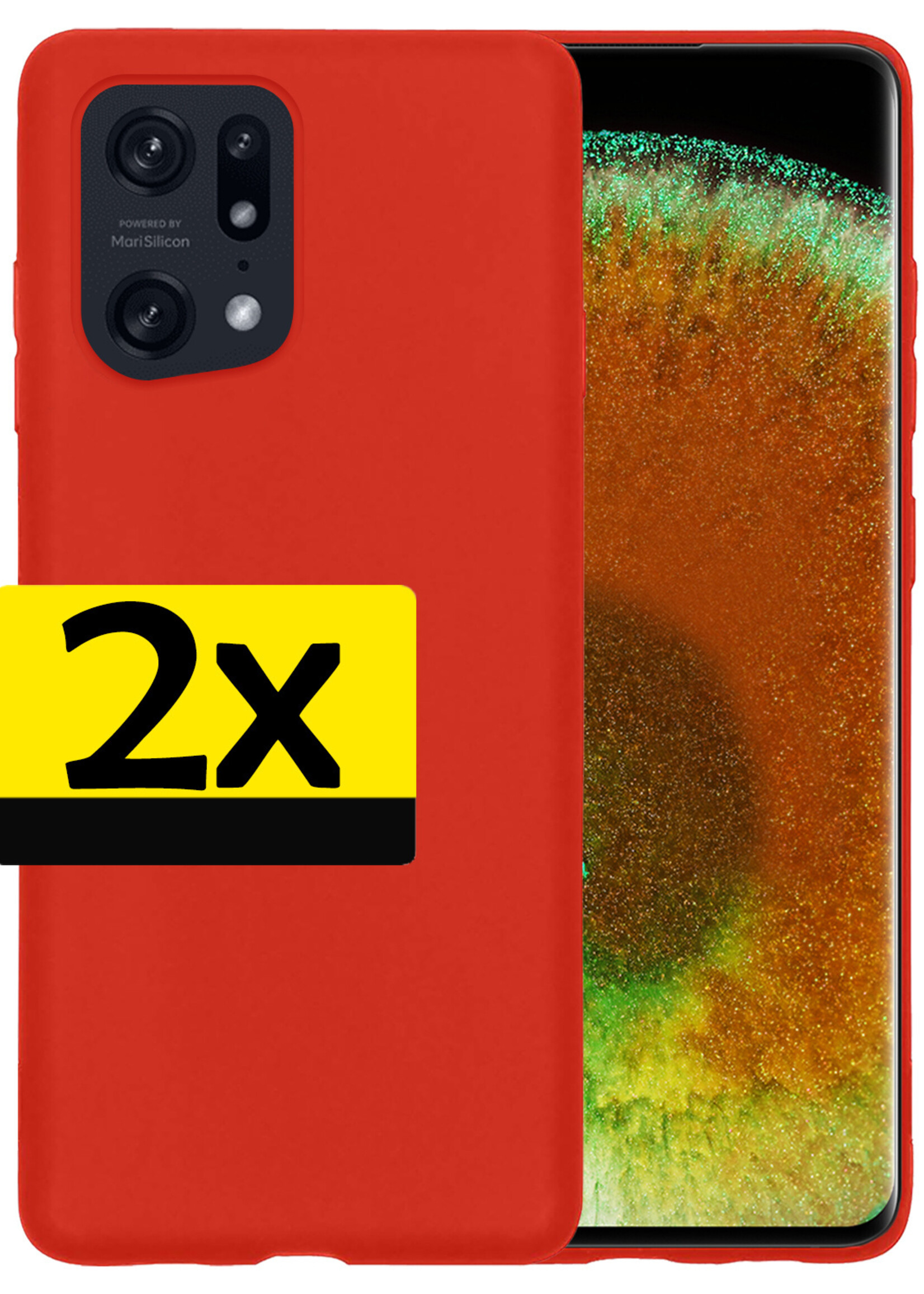 LUQ Hoesje Geschikt voor OPPO Find X5 Hoesje Siliconen Case - Hoes Geschikt voor OPPO X5 Hoes Siliconen - Rood - 2 Stuks