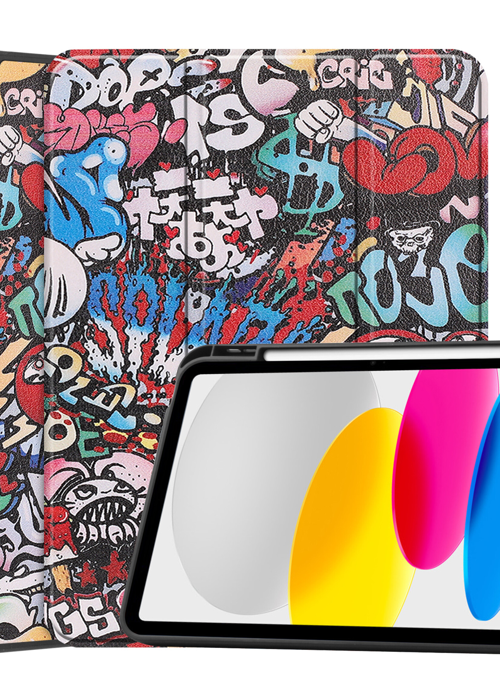 LUQ Hoes Geschikt voor iPad 2022 Hoes Luxe Hoesje Case Met Uitsparing Geschikt voor Apple Pencil - Hoesje Geschikt voor iPad 10 Hoes Cover - Graffity