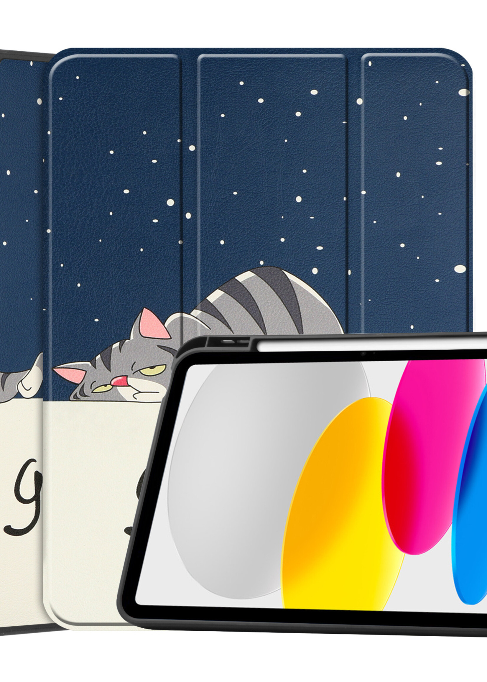 LUQ Hoes Geschikt voor iPad 2022 Hoes Luxe Hoesje Case Met Uitsparing Geschikt voor Apple Pencil - Hoesje Geschikt voor iPad 10 Hoes Cover - Kat