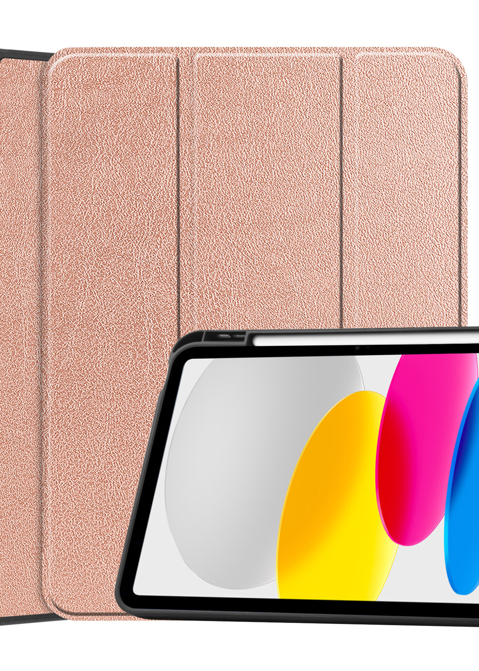 LUQ Hoes Geschikt voor iPad 2022 Hoes Luxe Hoesje Case Met Uitsparing Geschikt voor Apple Pencil - Hoesje Geschikt voor iPad 10 Hoes Cover - Rosé goud