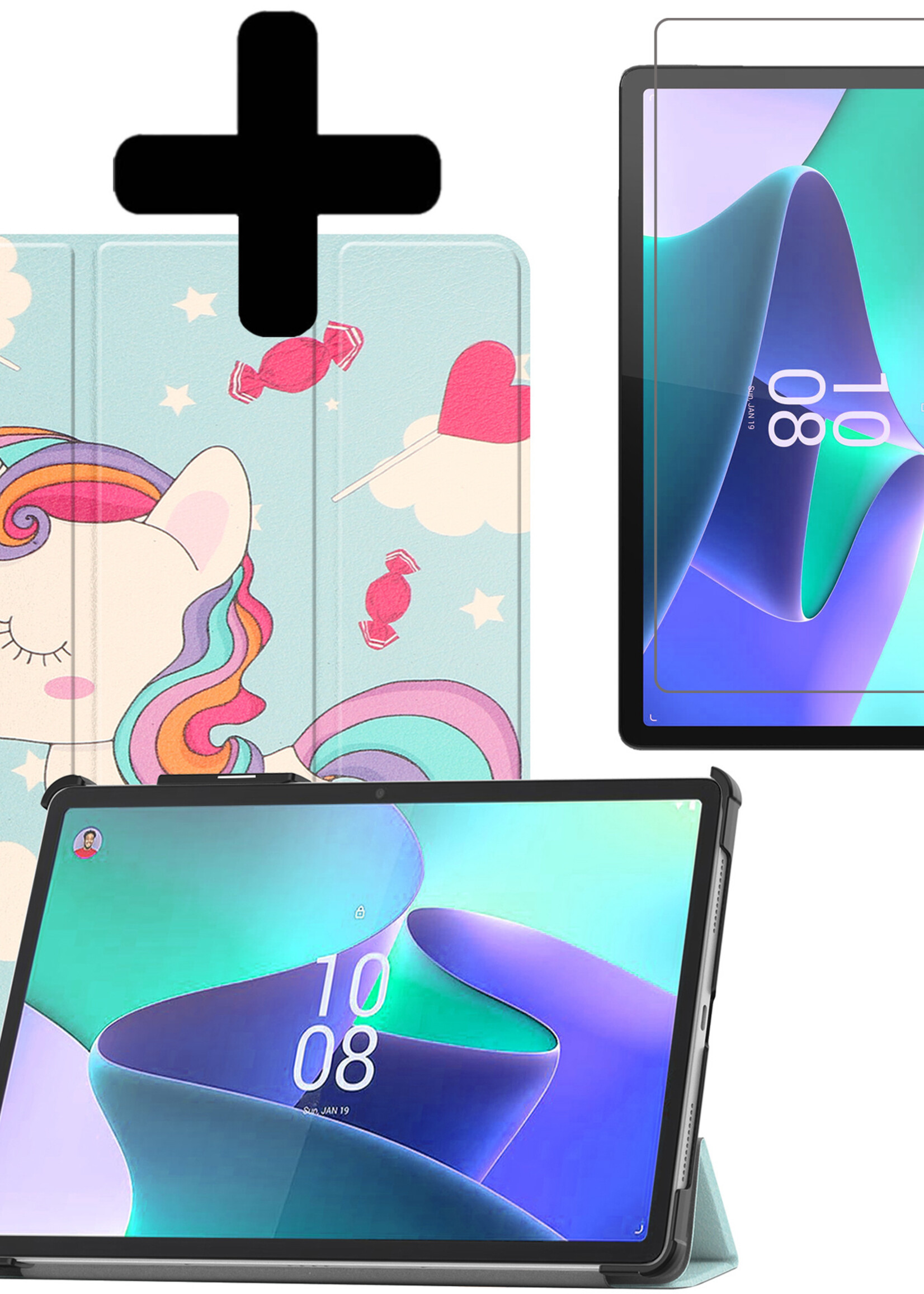 LUQ Hoes Geschikt voor Lenovo Tab P11 Pro Hoes Luxe Hoesje Case Met Uitsparing Geschikt voor Lenovo Pen Met Screenprotector - Hoesje Geschikt voor Lenovo Tab P11 Pro Hoes Cover - Eenhoorn
