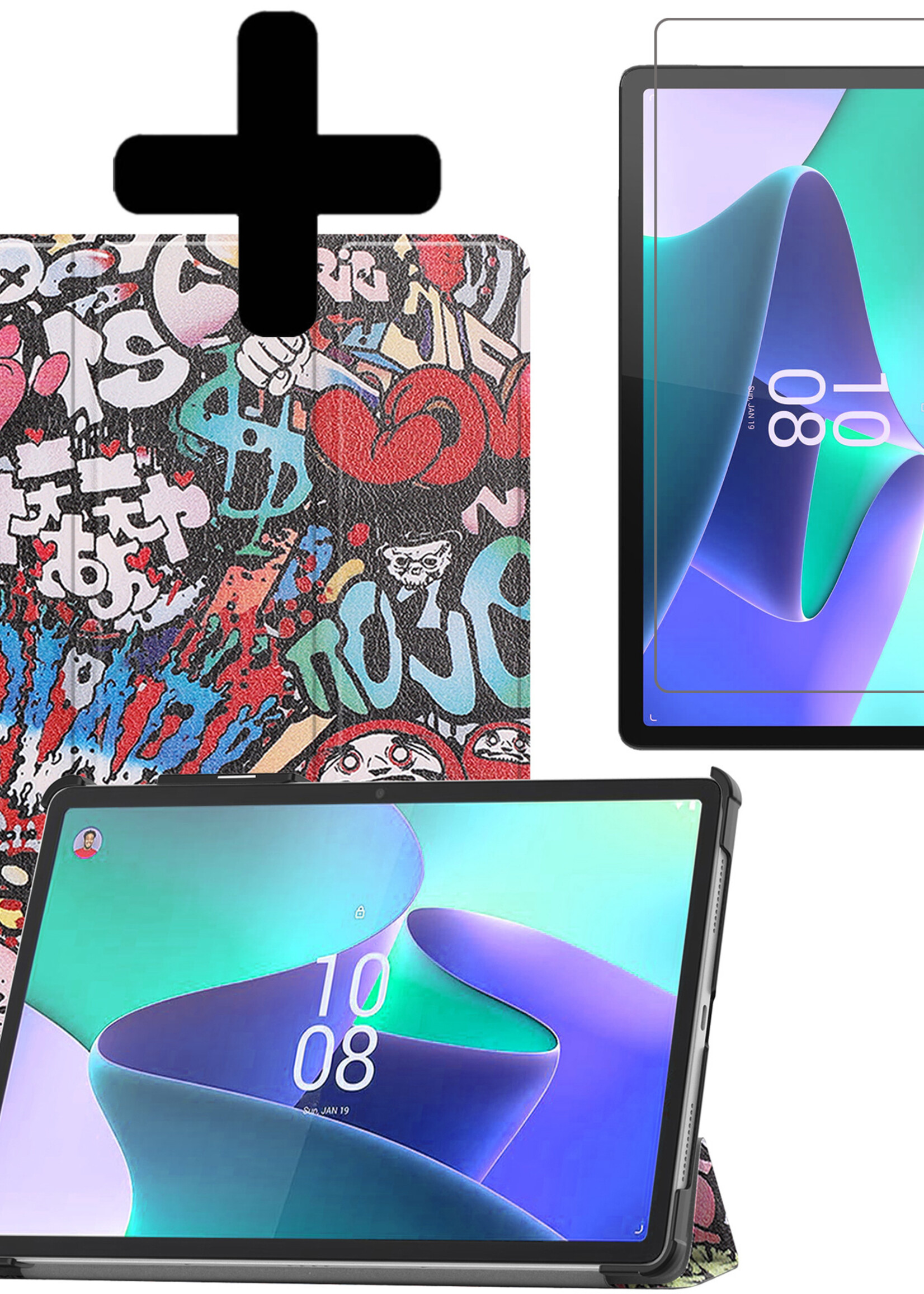 LUQ Hoes Geschikt voor Lenovo Tab P11 Pro Hoes Luxe Hoesje Case Met Uitsparing Geschikt voor Lenovo Pen Met Screenprotector - Hoesje Geschikt voor Lenovo Tab P11 Pro Hoes Cover - Graffity