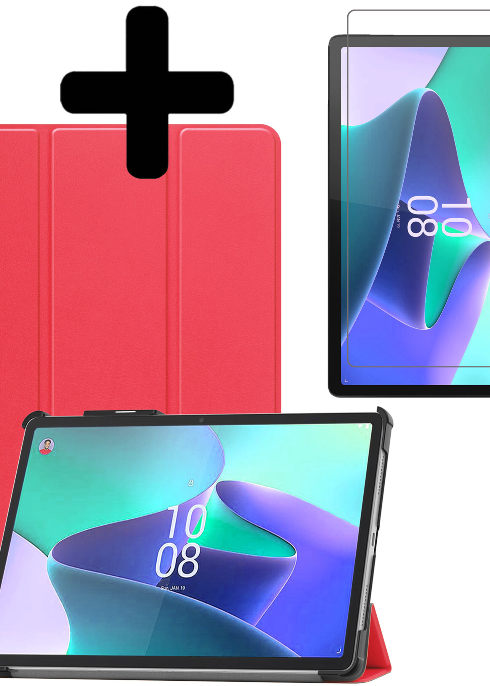 LUQ Hoes Geschikt voor Lenovo Tab P11 Pro Hoes Luxe Hoesje Case Met Uitsparing Geschikt voor Lenovo Pen Met Screenprotector - Hoesje Geschikt voor Lenovo Tab P11 Pro Hoes Cover - Rood