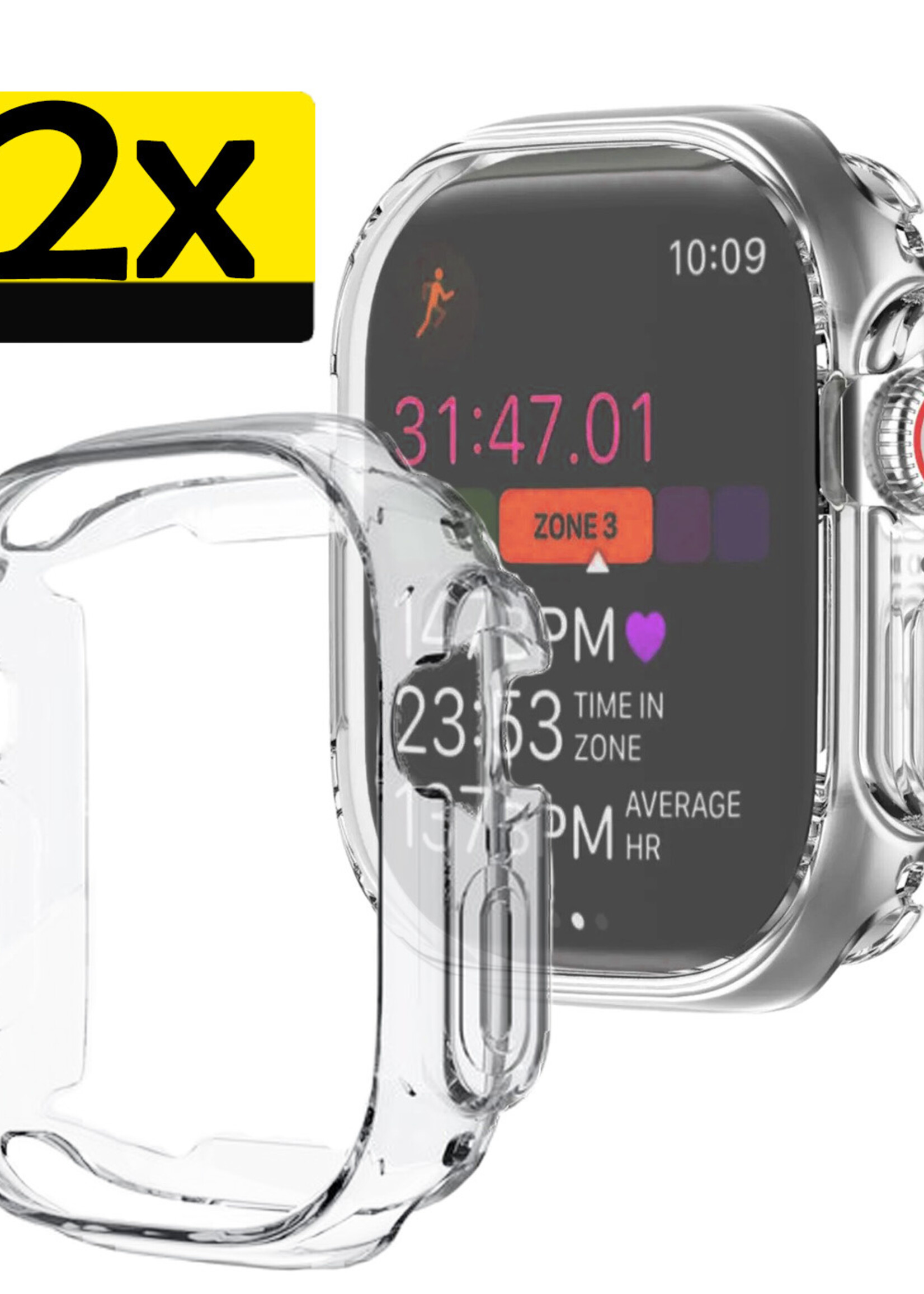 LUQ Siliconen Hoesje Geschikt voor Apple Watch Ultra Hoes Case - Hoes Geschikt voor Apple Watch Ultra (49 mm) Case - Transparant - 2 Stuks