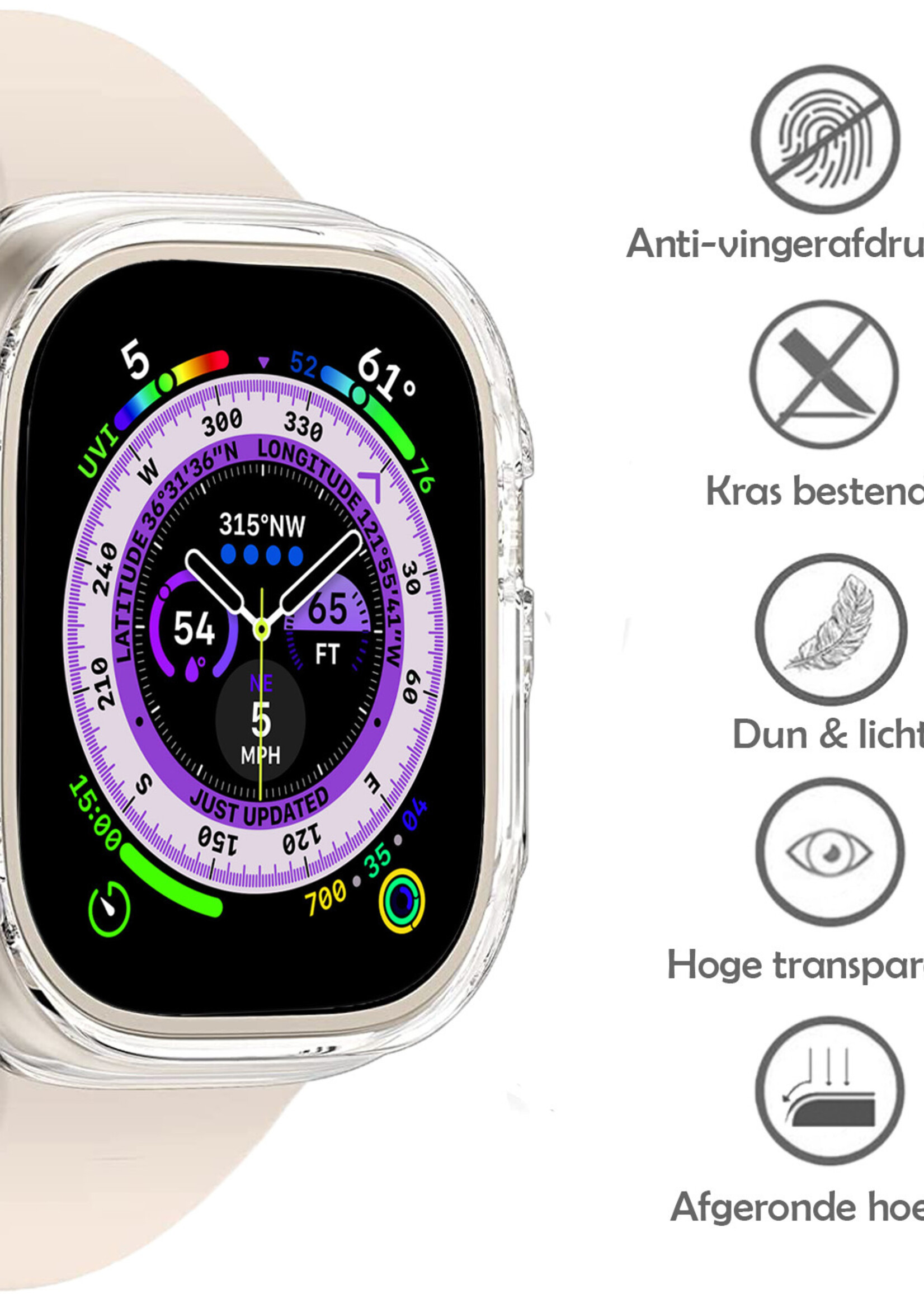 LUQ Siliconen Hoesje Geschikt voor Apple Watch Ultra Hoes Case - Hoes Geschikt voor Apple Watch Ultra (49 mm) Case - Transparant