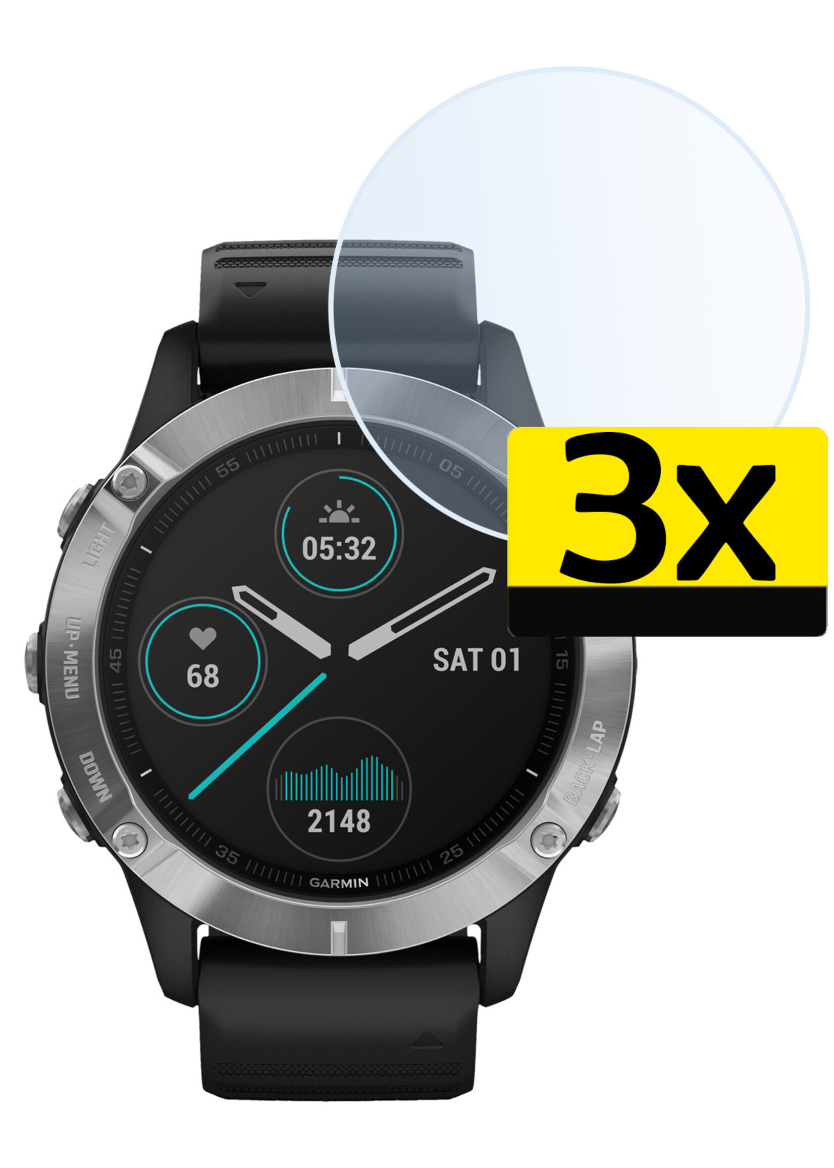 LUQ Screenprotector Geschikt voor Garmin Fenix 6 Screenprotector Bescherm Glas Screen Protector - Screenprotector Geschikt voor Garmin Fenix 6 Gehard Glas - 3 Stuks