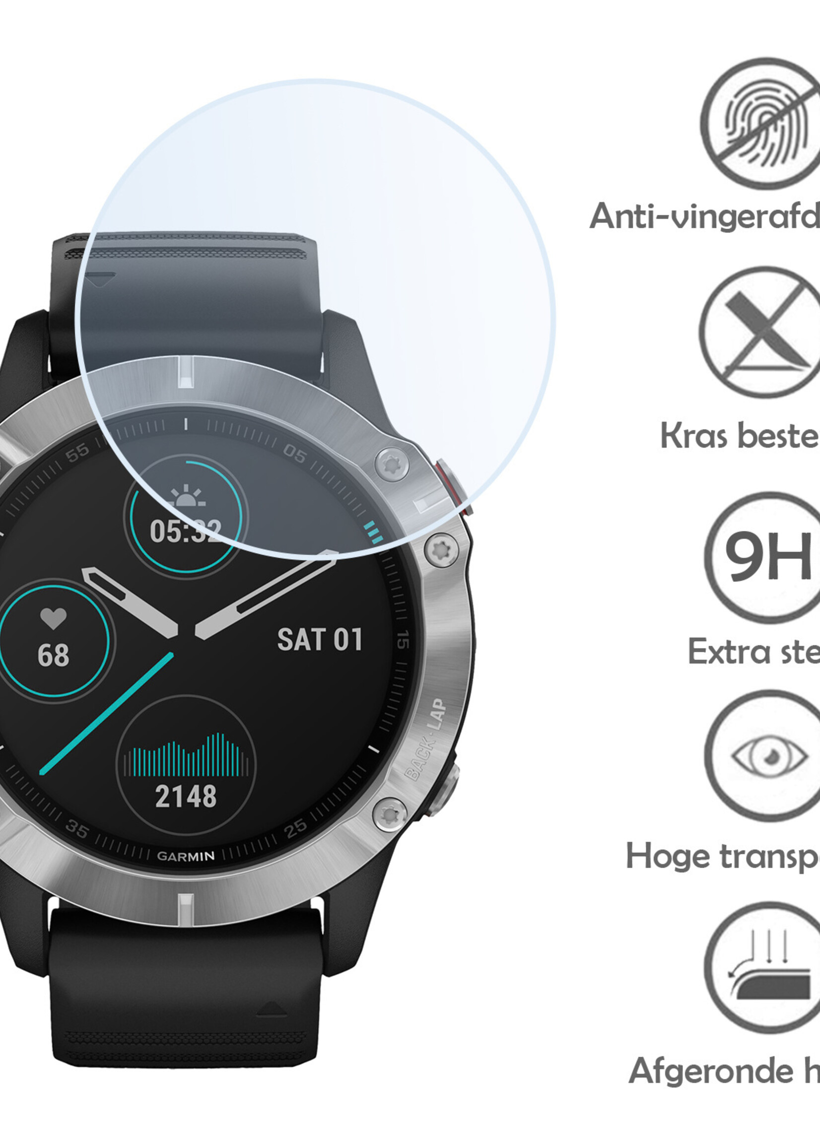 LUQ Screenprotector Geschikt voor Garmin Fenix 6 Screenprotector Bescherm Glas Screen Protector - Screenprotector Geschikt voor Garmin Fenix 6 Gehard Glas - 3 Stuks