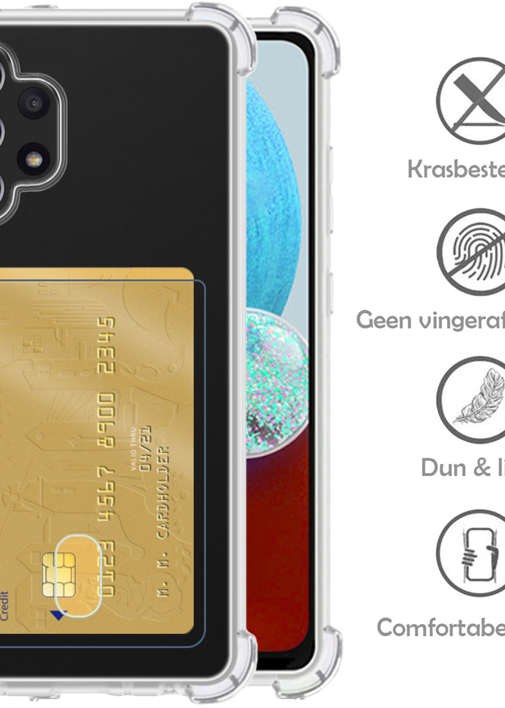 LUQ Hoesje Geschikt voor Samsung A32 4G Hoesje Case Pashouder Cover Siliconen - Hoes Geschikt voor Samsung Galaxy A32 4G Hoesje Met Kaarthouder - Transparant