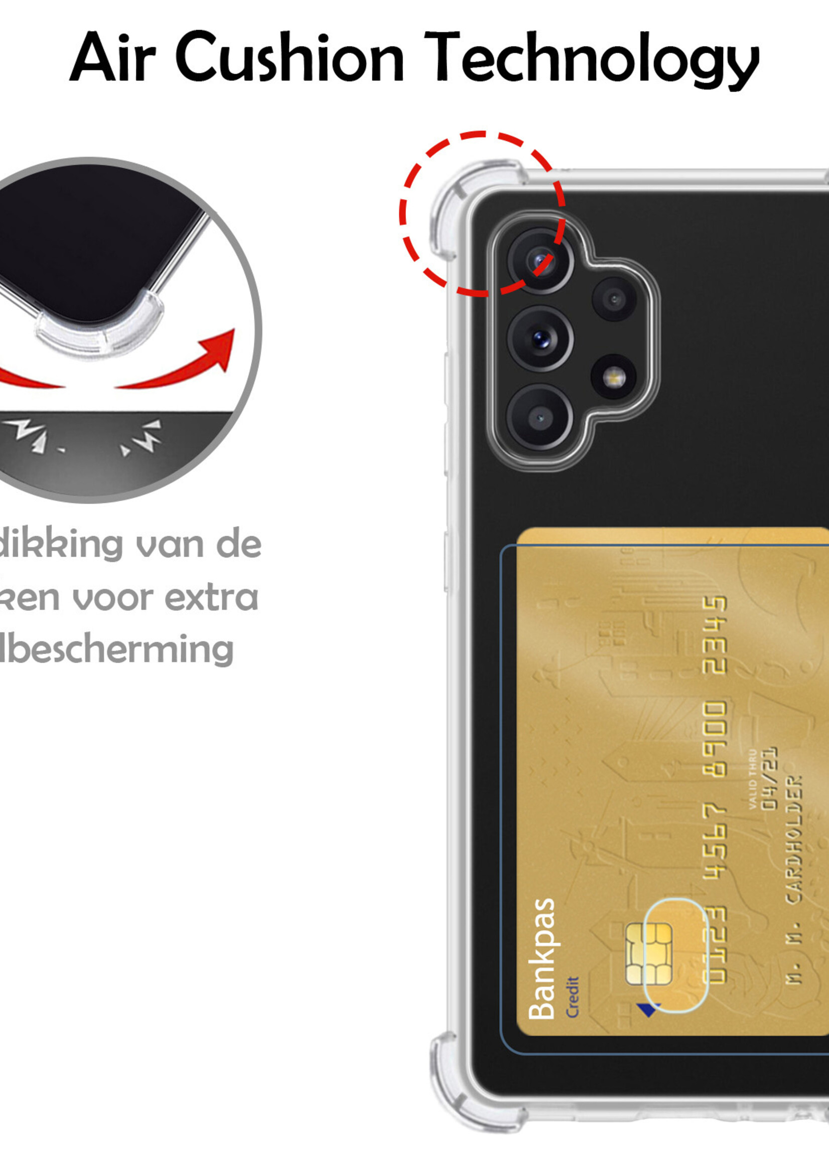 LUQ Hoesje Geschikt voor Samsung A32 4G Hoesje Case Pashouder Cover Siliconen - Hoes Geschikt voor Samsung Galaxy A32 4G Hoesje Met Kaarthouder - Transparant - 2 Stuks