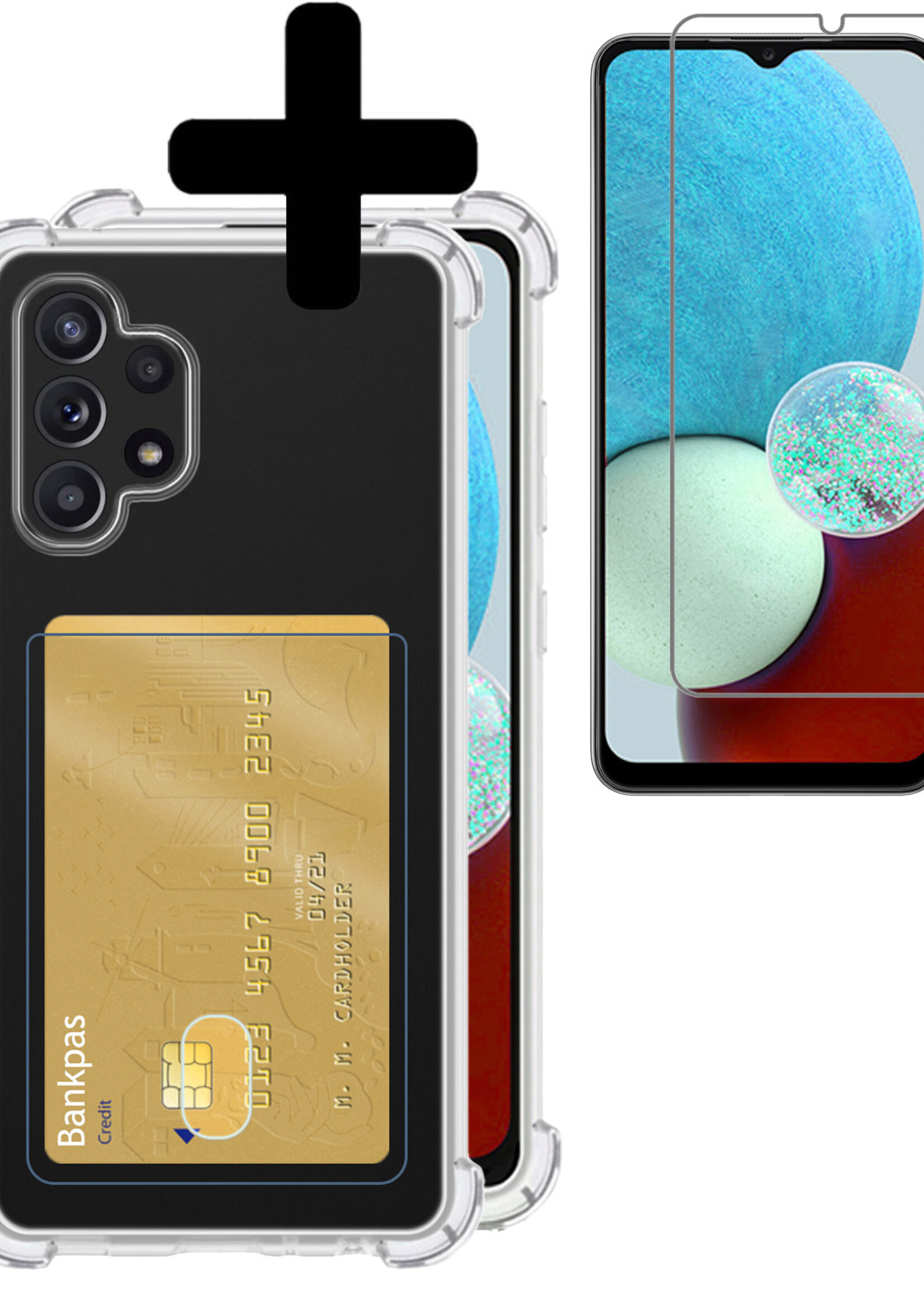 LUQ Hoesje Geschikt voor Samsung A32 4G Hoesje Case Pashouder Cover Siliconen Met Screenprotector - Hoes Geschikt voor Samsung Galaxy A32 4G Hoesje Met Kaarthouder- Transparant