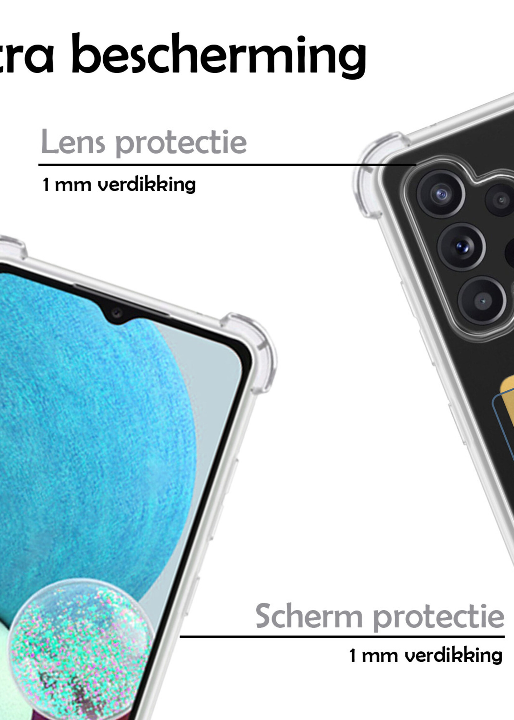 LUQ Hoesje Geschikt voor Samsung A32 4G Hoesje Case Pashouder Cover Siliconen Met Screenprotector - Hoes Geschikt voor Samsung Galaxy A32 4G Hoesje Met Kaarthouder- Transparant