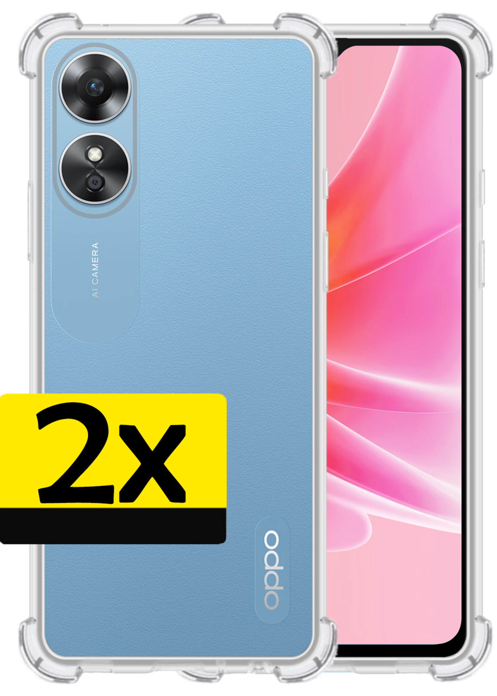 LUQ Hoesje Geschikt voor OPPO A17 Hoesje Shockproof Case Siliconen - Hoes Geschikt voor OPPO A17 Hoes Cover Siliconen - Transparant - 2 Stuks