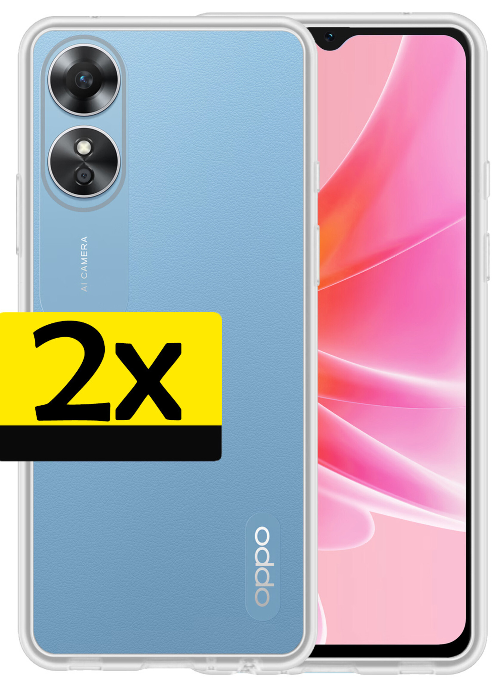 LUQ Hoesje Geschikt voor OPPO A17 Hoesje Siliconen Case - Hoes Geschikt voor OPPO A17 Hoes Siliconen - Transparant - 2 Stuks