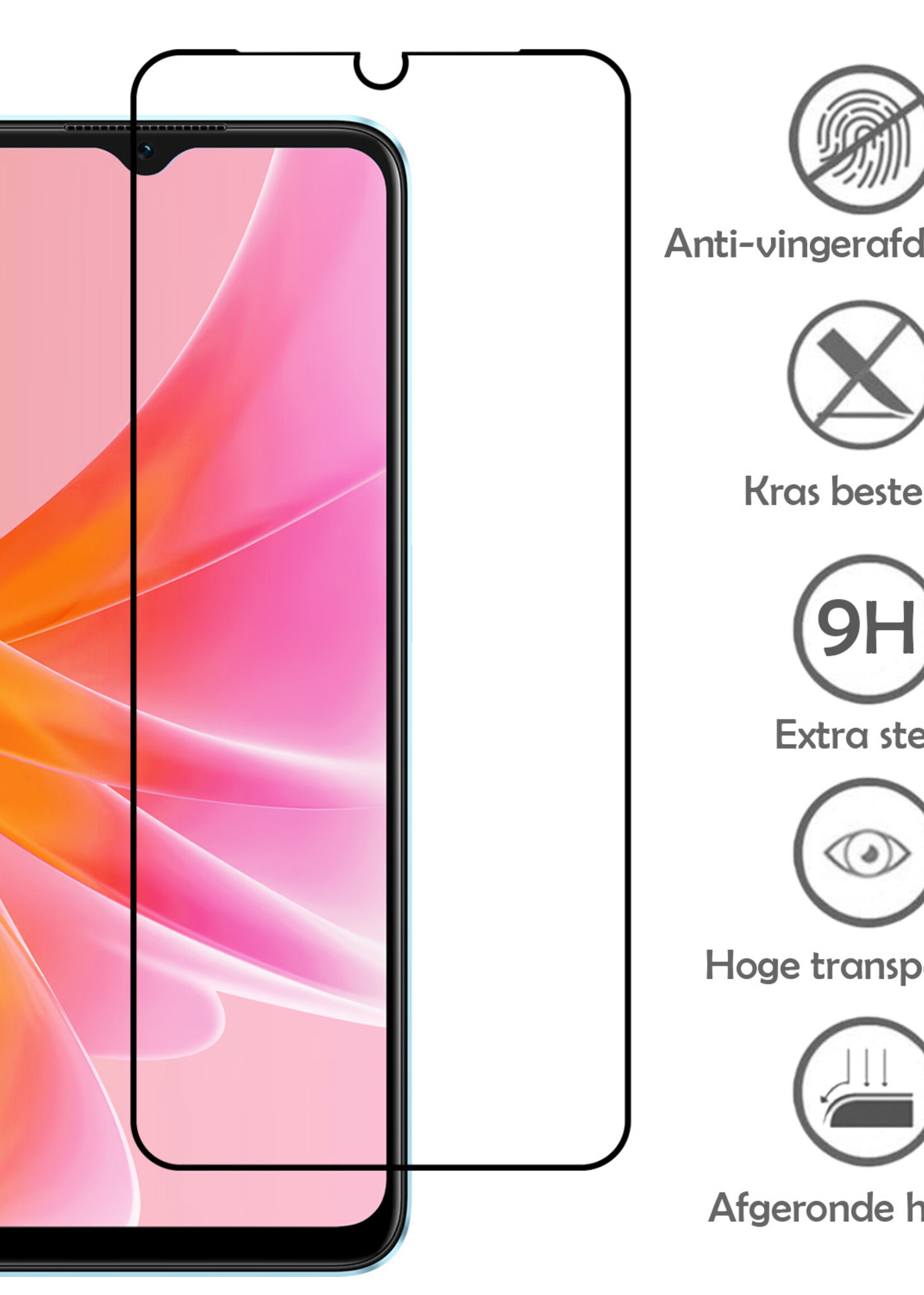 LUQ Screenprotector Geschikt voor OPPO A17 Screenprotector Glas Full Cover - Screenprotector Geschikt voor OPPO A17 Screenprotector Full Cover - 2 Stuks