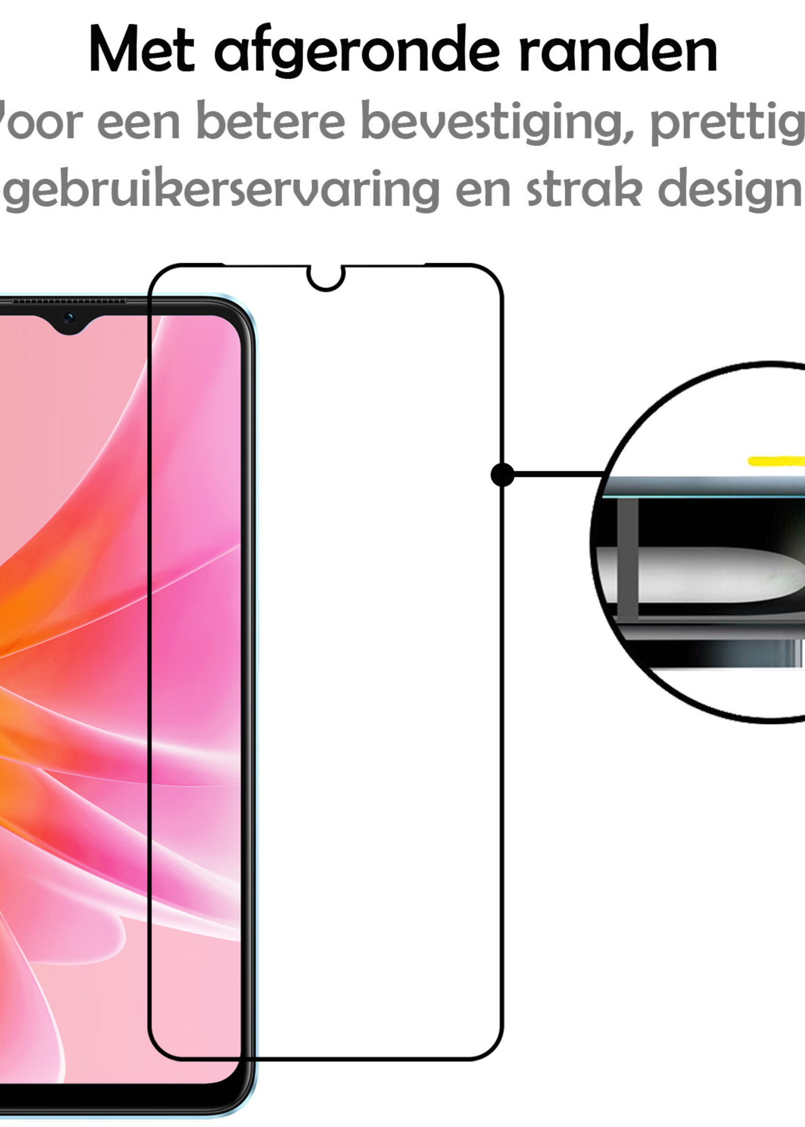 LUQ Screenprotector Geschikt voor OPPO A17 Screenprotector Glas Full Cover - Screenprotector Geschikt voor OPPO A17 Screenprotector Full Cover - 2 Stuks