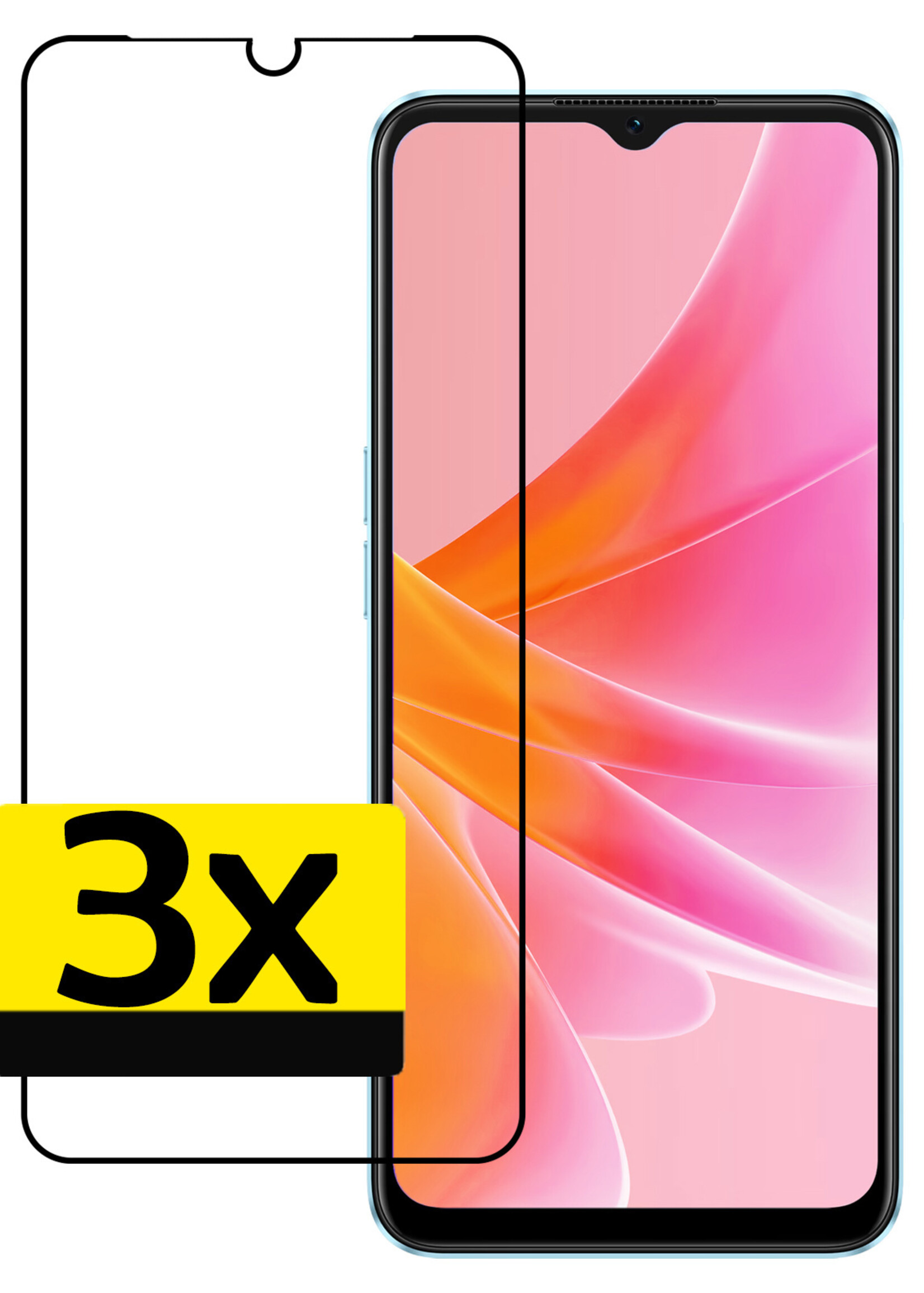 LUQ Screenprotector Geschikt voor OPPO A17 Screenprotector Glas Full Cover - Screenprotector Geschikt voor OPPO A17 Screenprotector Full Cover - 3 Stuks