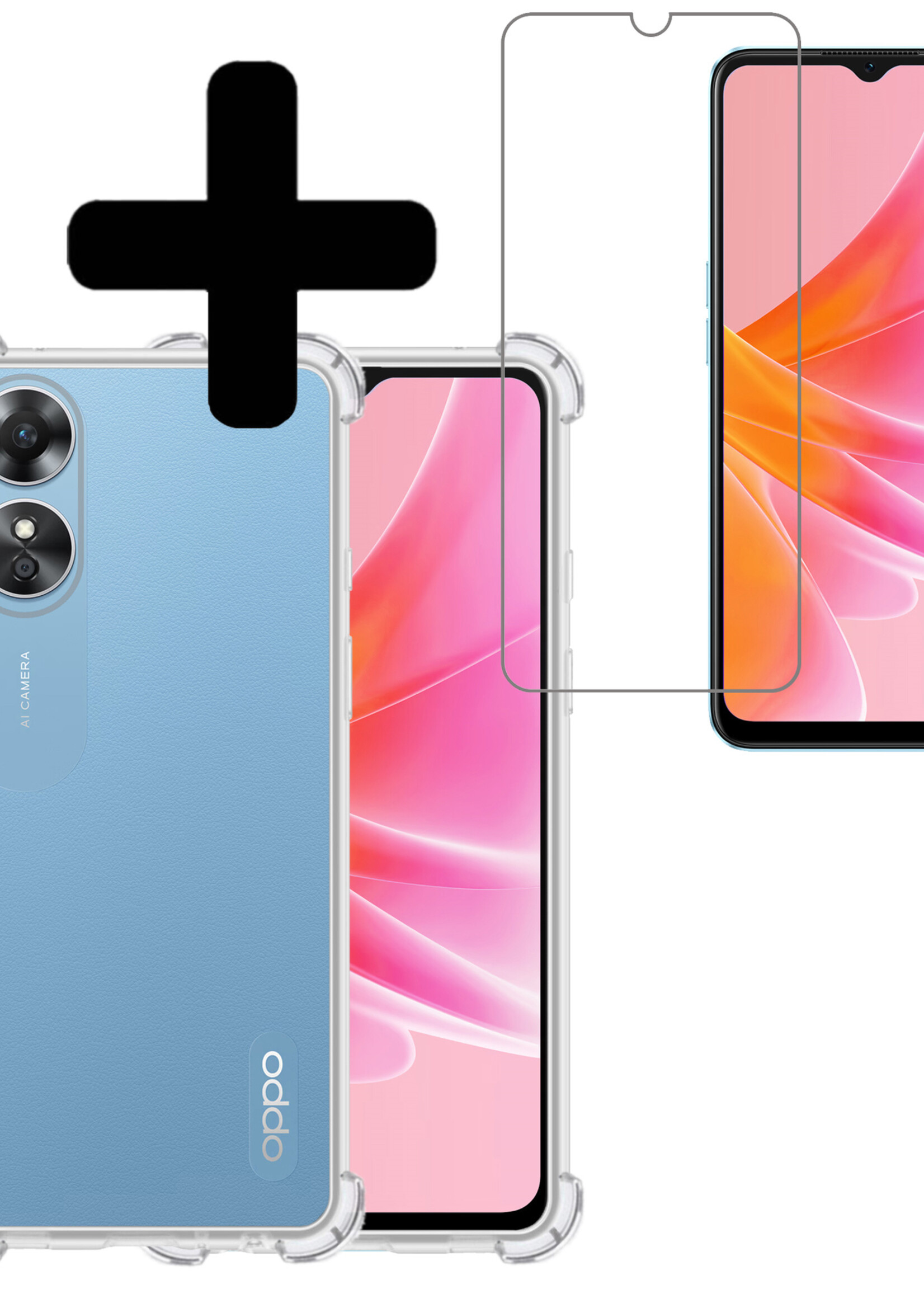 LUQ Hoesje Geschikt voor OPPO A17 Hoesje Shockproof Case Siliconen Met Screenprotector - Hoes Geschikt voor OPPO A17 Hoes Cover Siliconen - Transparant