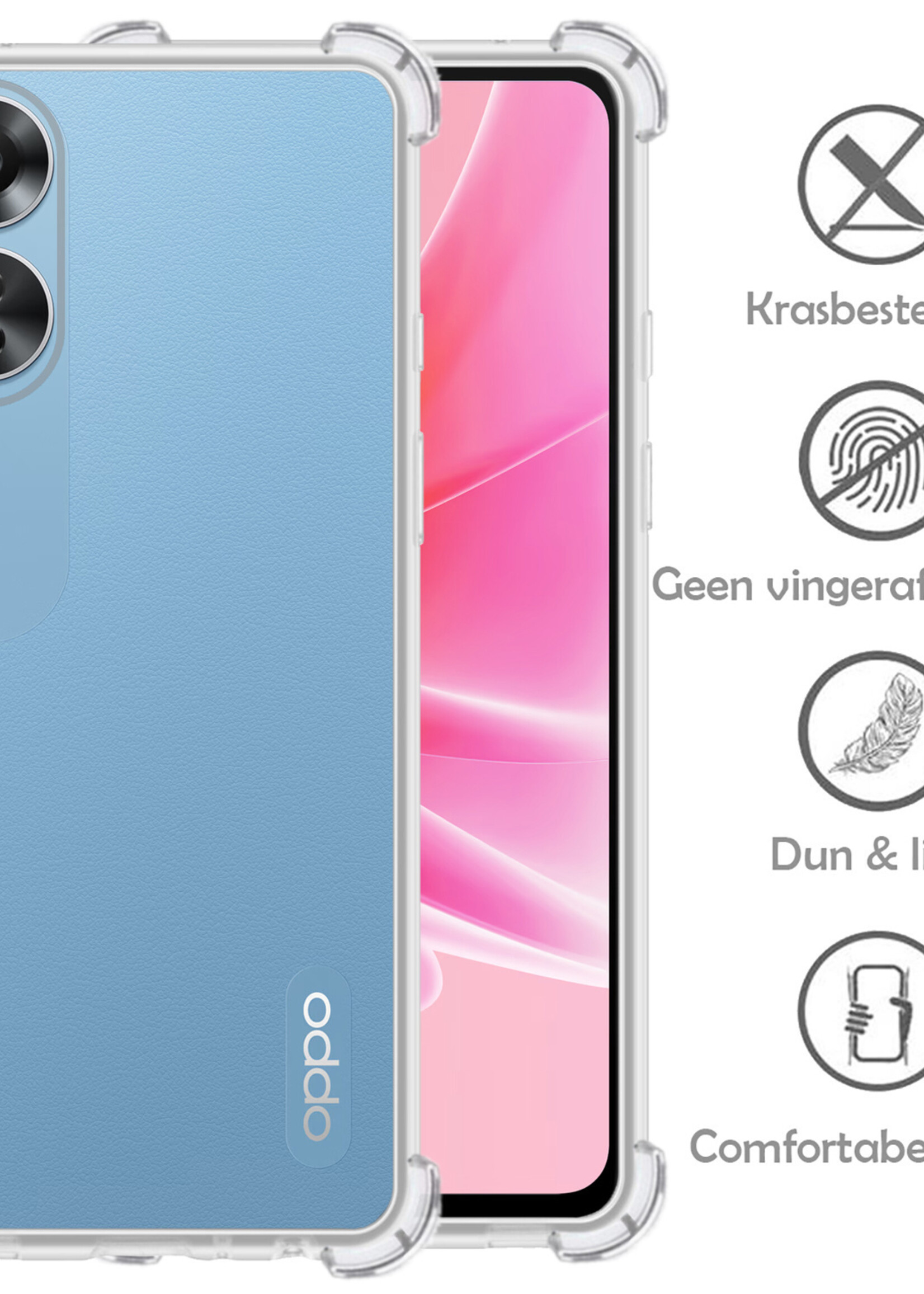 LUQ Hoesje Geschikt voor OPPO A17 Hoesje Shockproof Case Siliconen Met Screenprotector - Hoes Geschikt voor OPPO A17 Hoes Cover Siliconen - Transparant