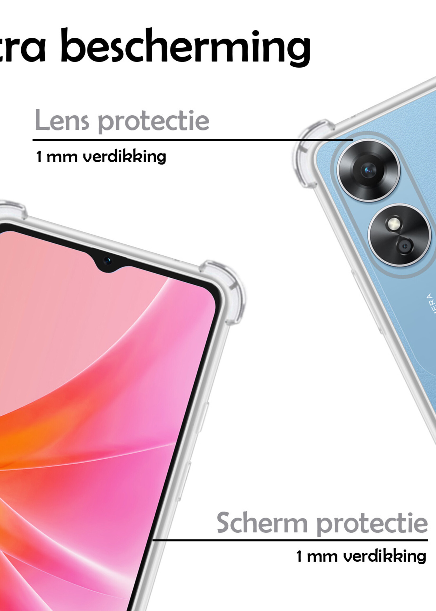 LUQ Hoesje Geschikt voor OPPO A17 Hoesje Shockproof Case Siliconen Met Screenprotector - Hoes Geschikt voor OPPO A17 Hoes Cover Siliconen - Transparant