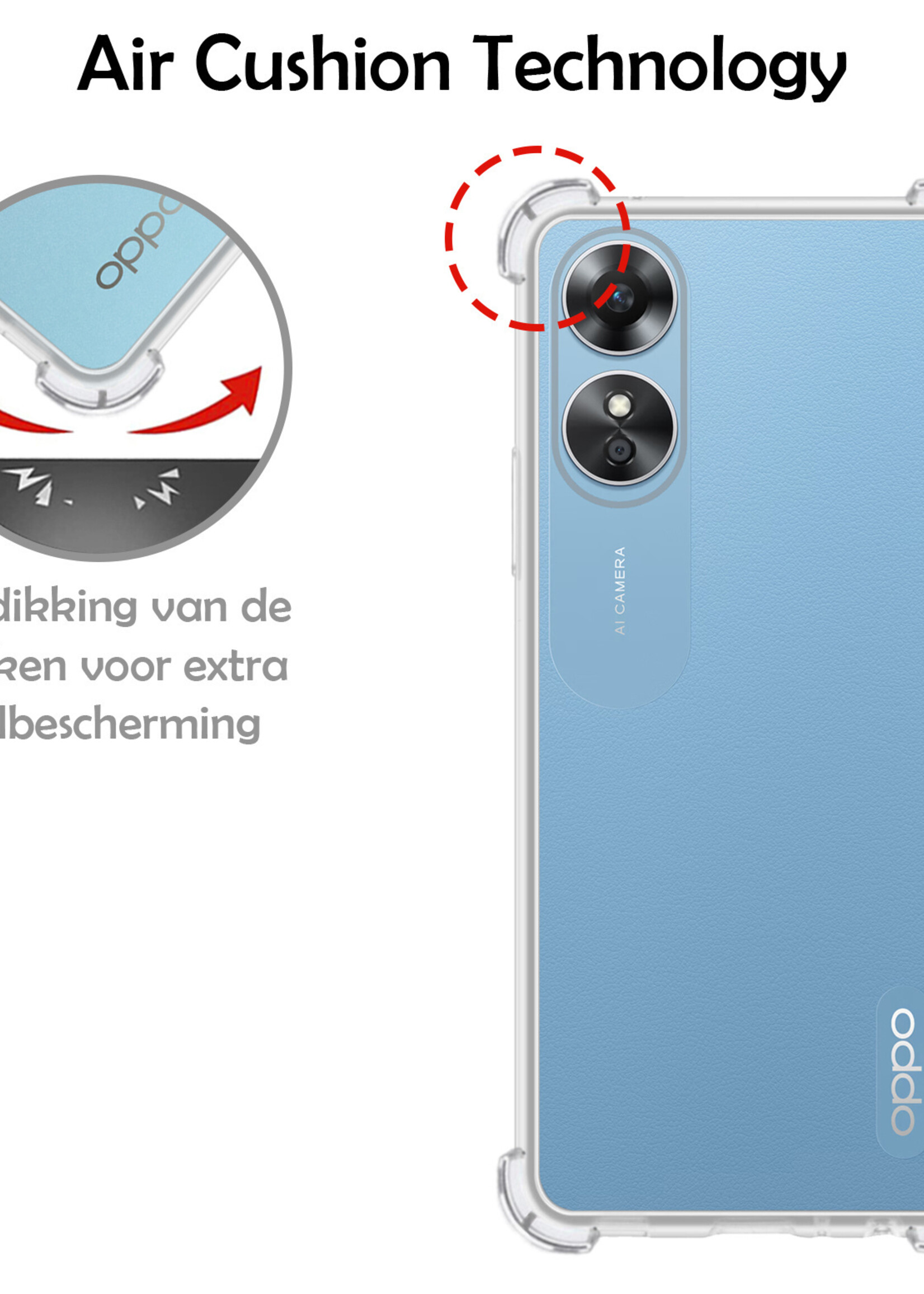 LUQ Hoesje Geschikt voor OPPO A17 Hoesje Shockproof Case Siliconen Met Screenprotector - Hoes Geschikt voor OPPO A17 Hoes Cover Siliconen - Transparant