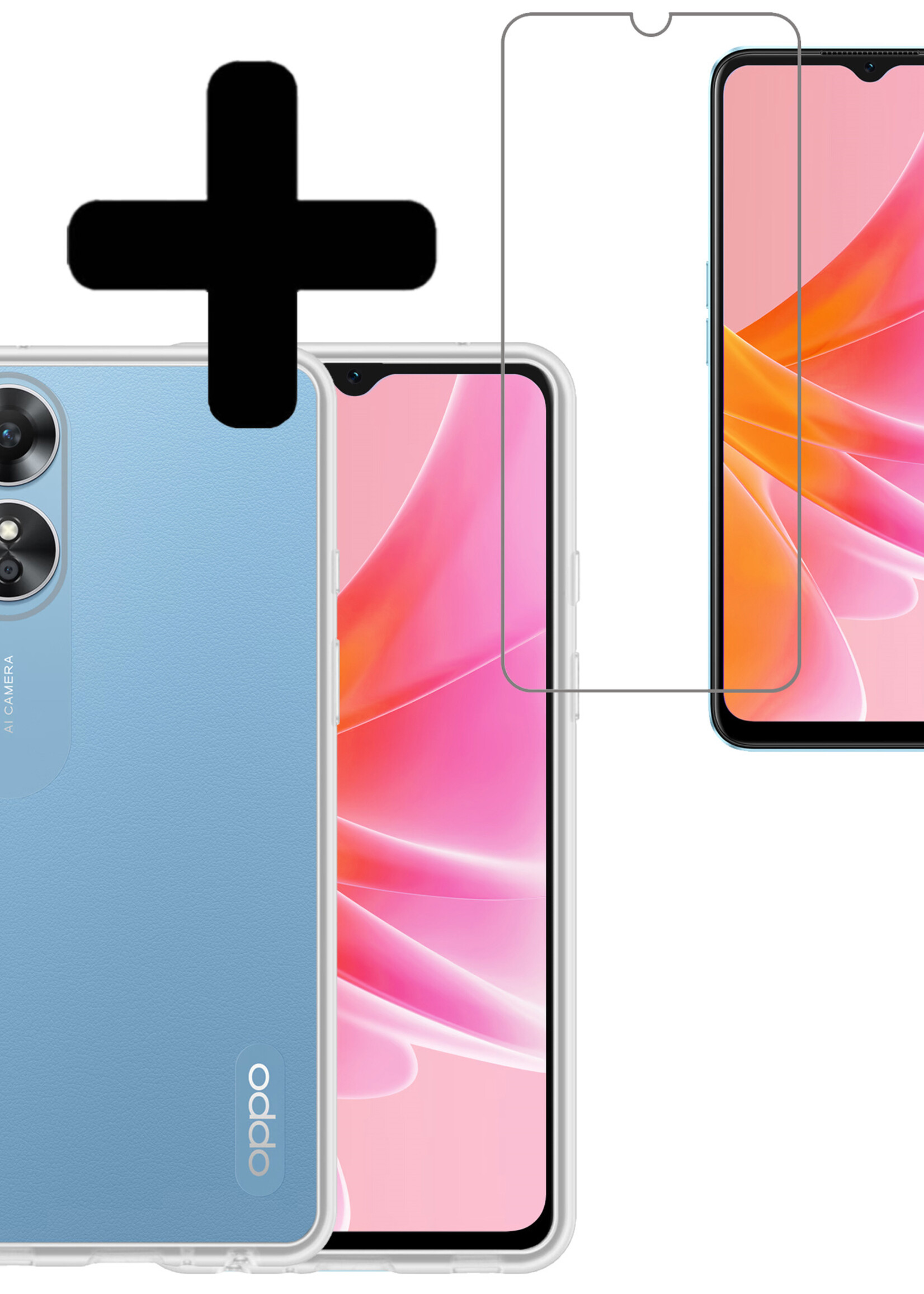 LUQ Hoesje Geschikt voor OPPO A17 Hoesje Siliconen Case Met Screenprotector - Hoes Geschikt voor OPPO A17 Hoes Siliconen - Transparant