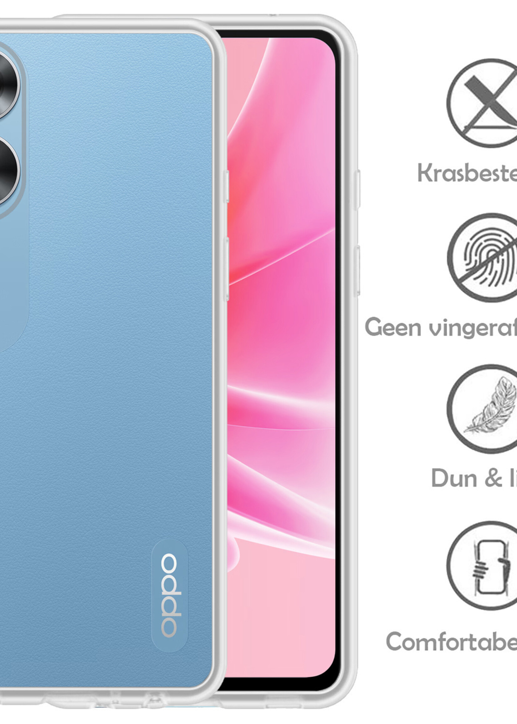 LUQ Hoesje Geschikt voor OPPO A17 Hoesje Siliconen Case Met Screenprotector - Hoes Geschikt voor OPPO A17 Hoes Siliconen - Transparant